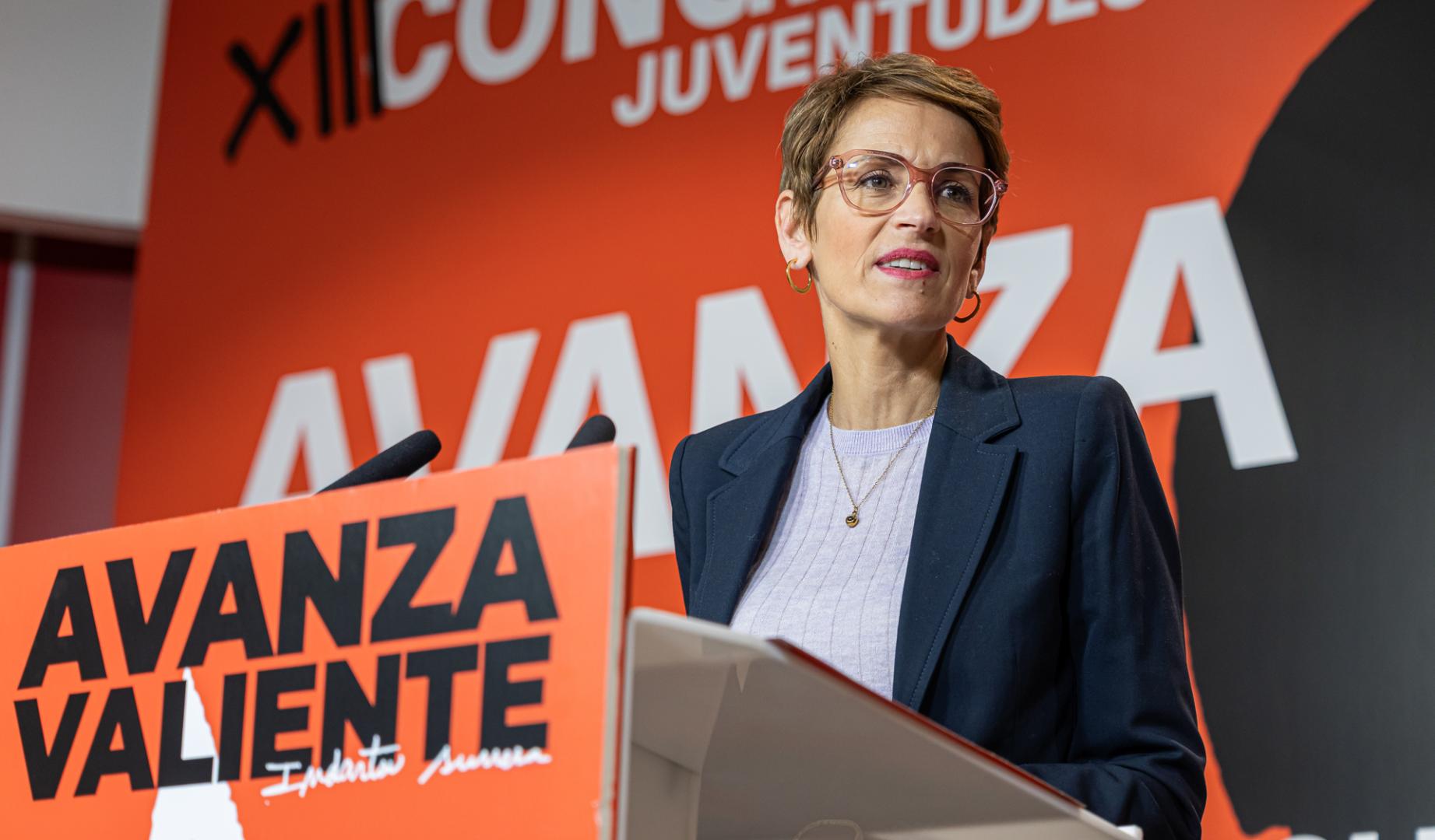 María Chivite, durante su intervención en el Congreso de Juventudes Socialistas de Navarra