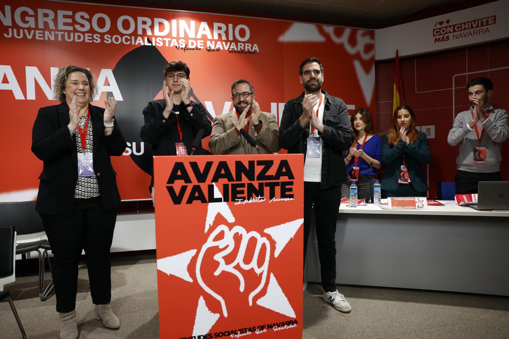 Esther Iso, Guzmán García, Javier Remírez y Víctor Camino, este domingo en el congreso de las Juventudes Socialistas de Navarra