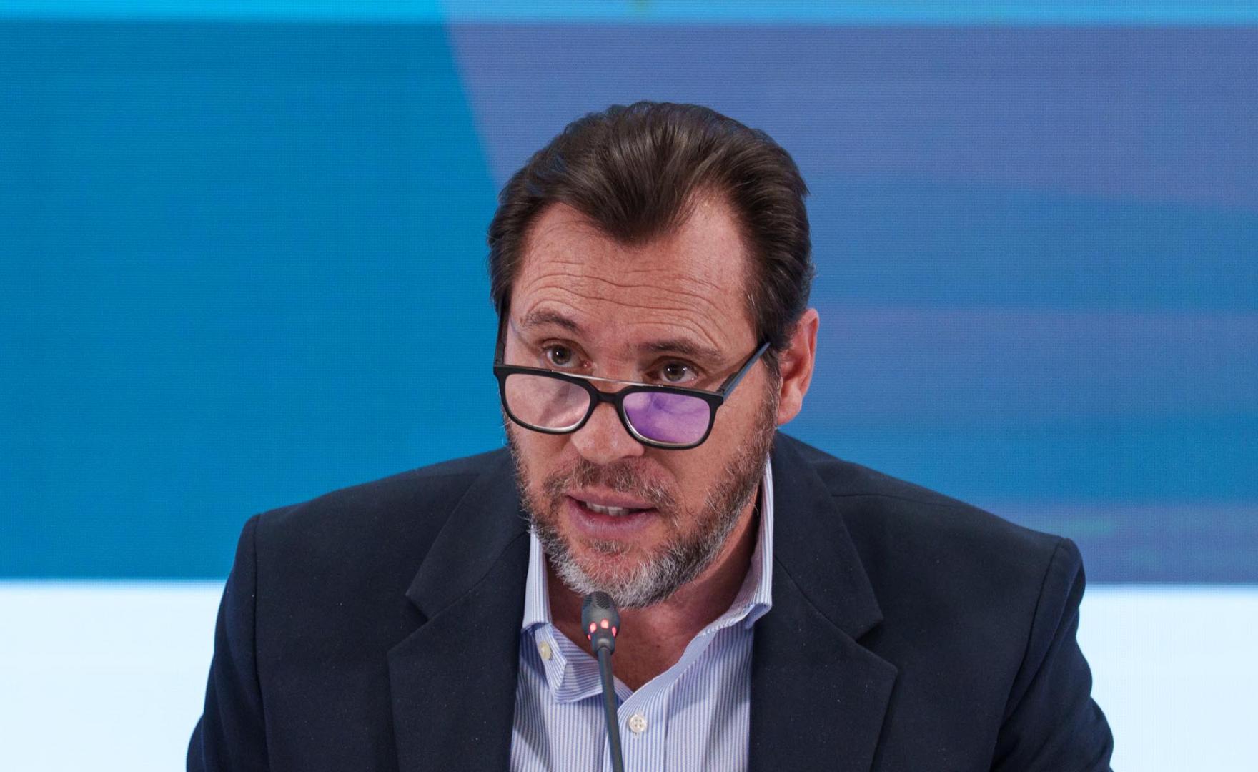 El ministro de Transportes y Movilidad Sostenible, Óscar Puente, en la rueda de prensa que ofreció tras el accidente de trenes de Adamuz