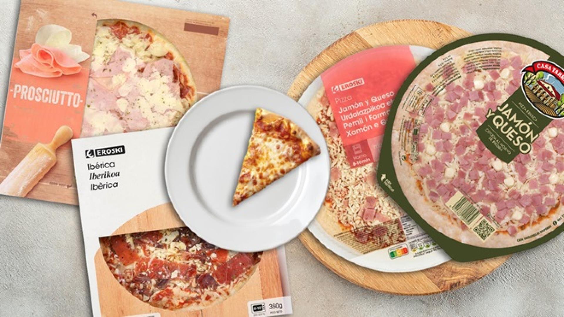 Imagen de distintas pizzas de supermercado analizadas por la OCU