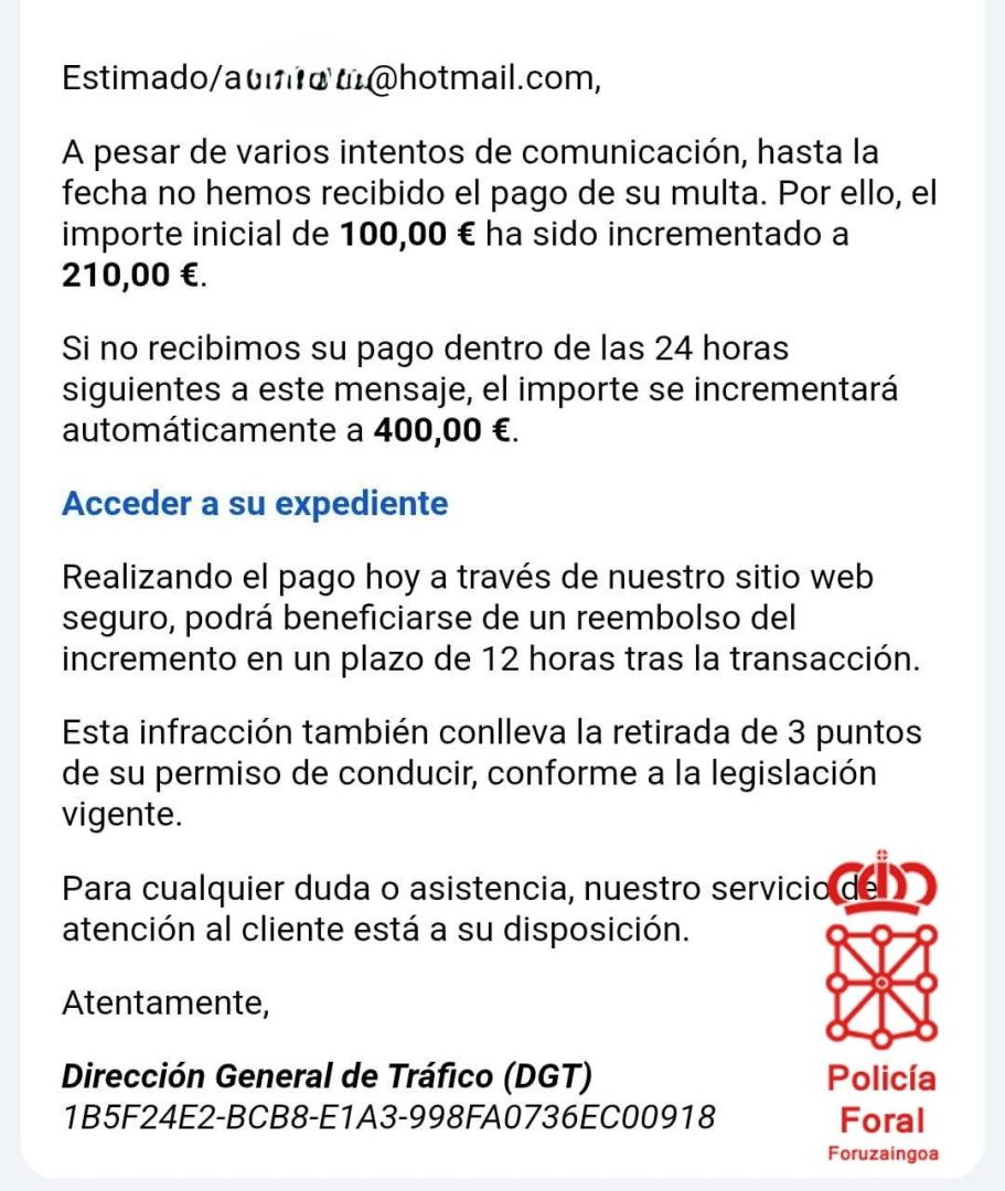 Correo estafa de la DGT