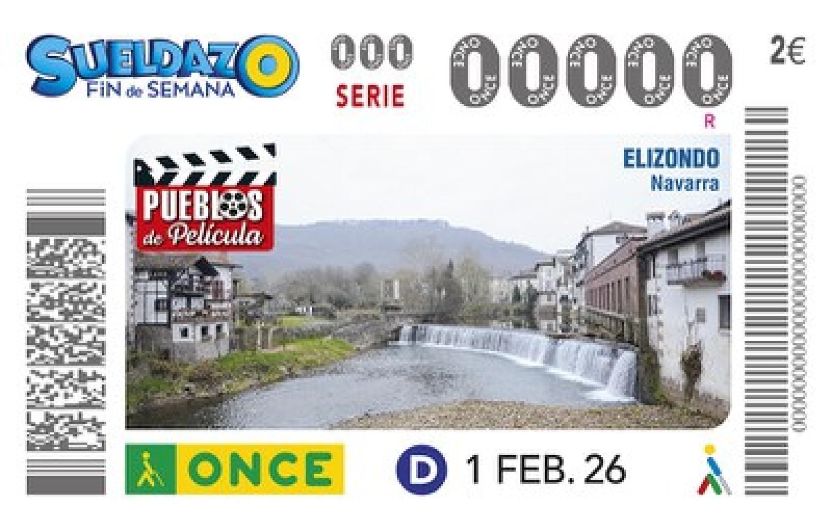 Detalle del cupón que se venderá el 1 de febrero, con la imagen de la presa de Txokoto, de Elizondo.