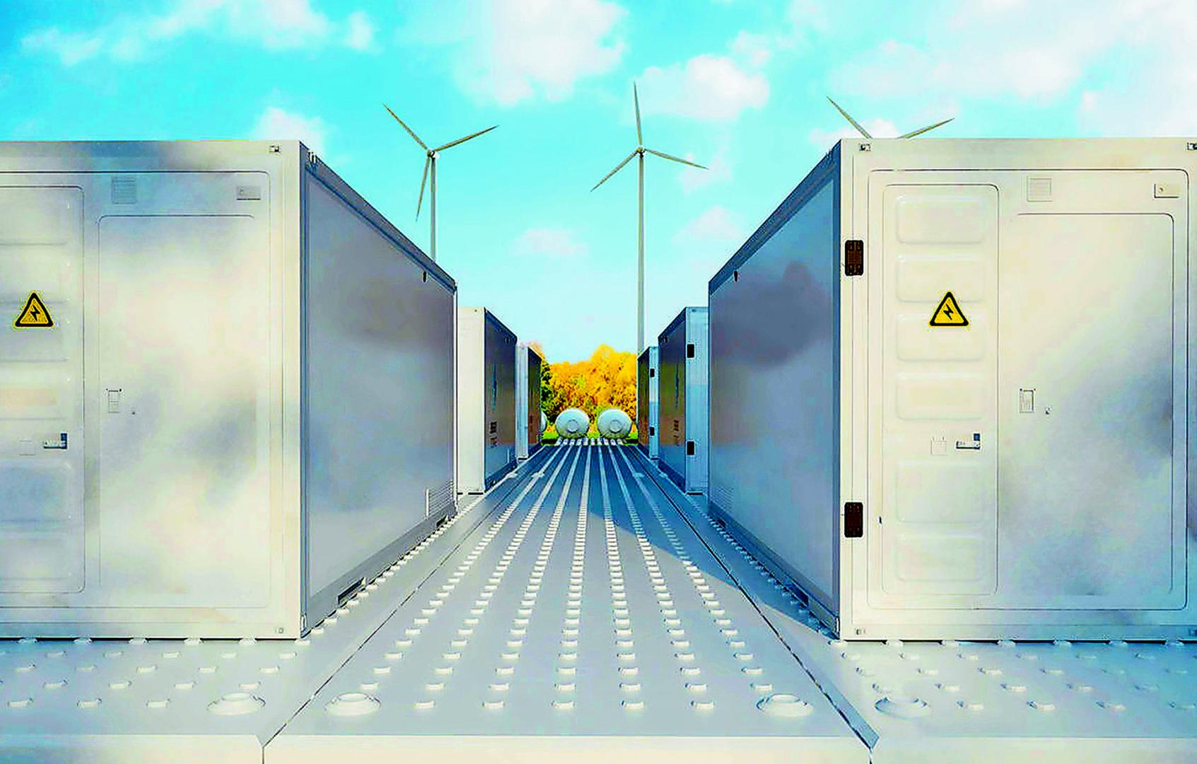 Recreación de una instalación de baterías de almacenamiento de energía renovable