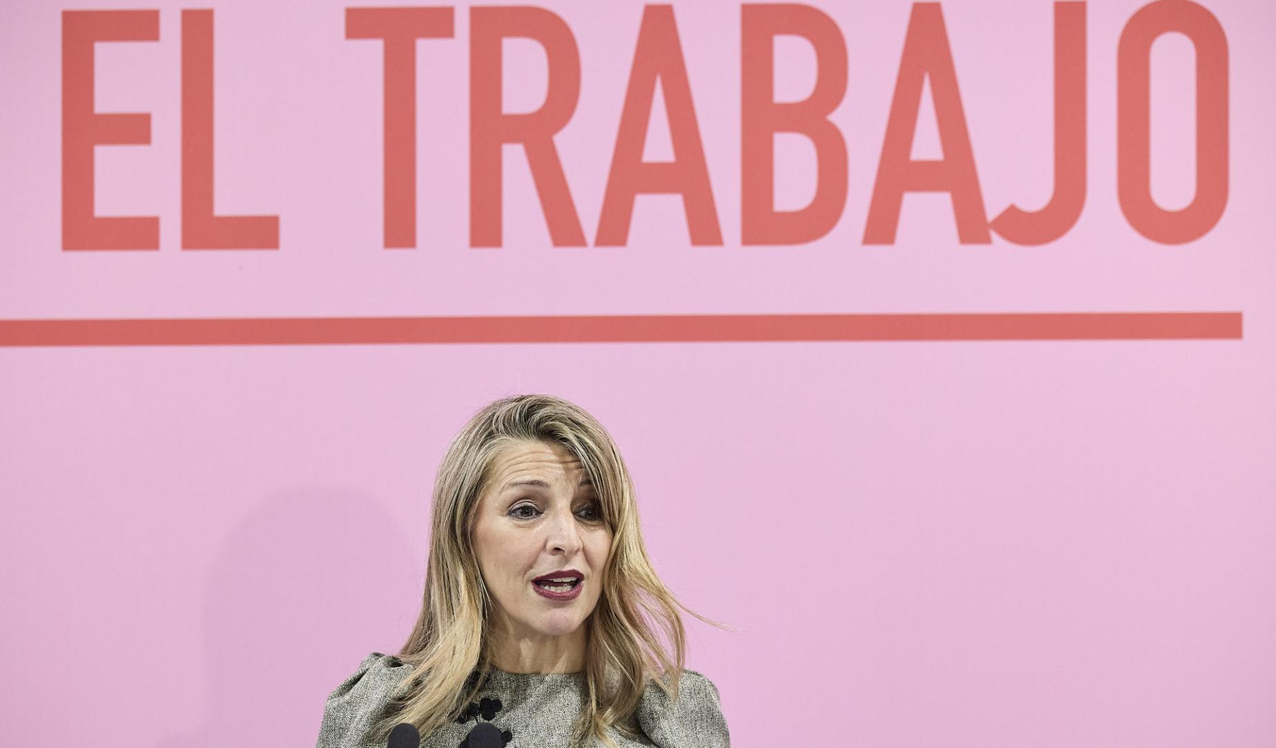 La vicepresidenta segunda del Gobierno y ministra de Trabajo y Economía Social, Yolanda Díaz, durante el acto de presentación del informe de expertos sobre democracia en el trabajo