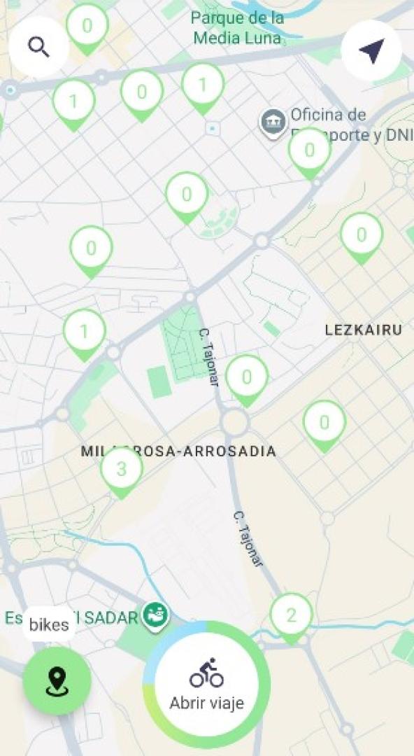 Pantallazo del número de bicicletas en Pamplona a las nueve de la mañana