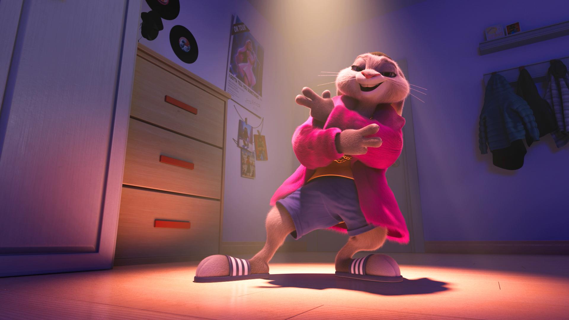 Rufus, la mascota de la protagonista, Zoe, se transforma en un conejo que tiene un rollo muy personal