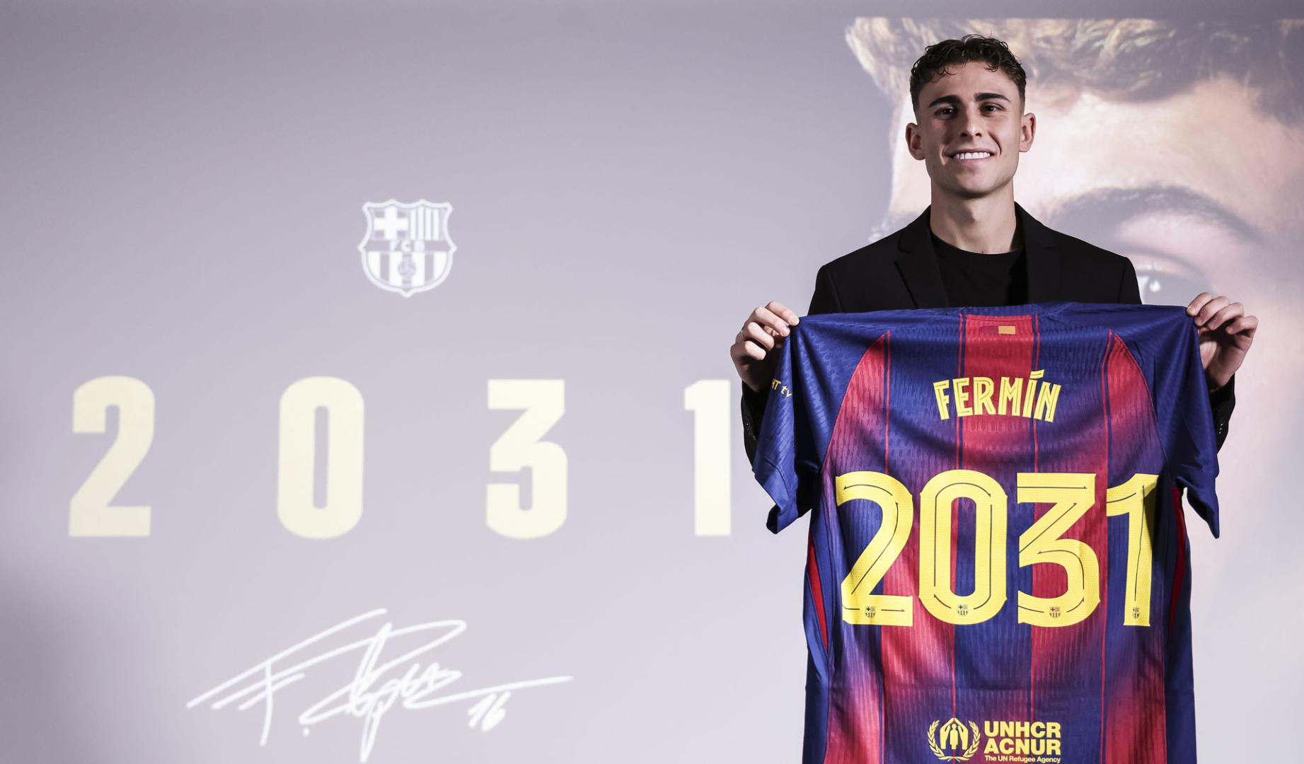 Fermín López, en el acto de renovación con el Barcelona