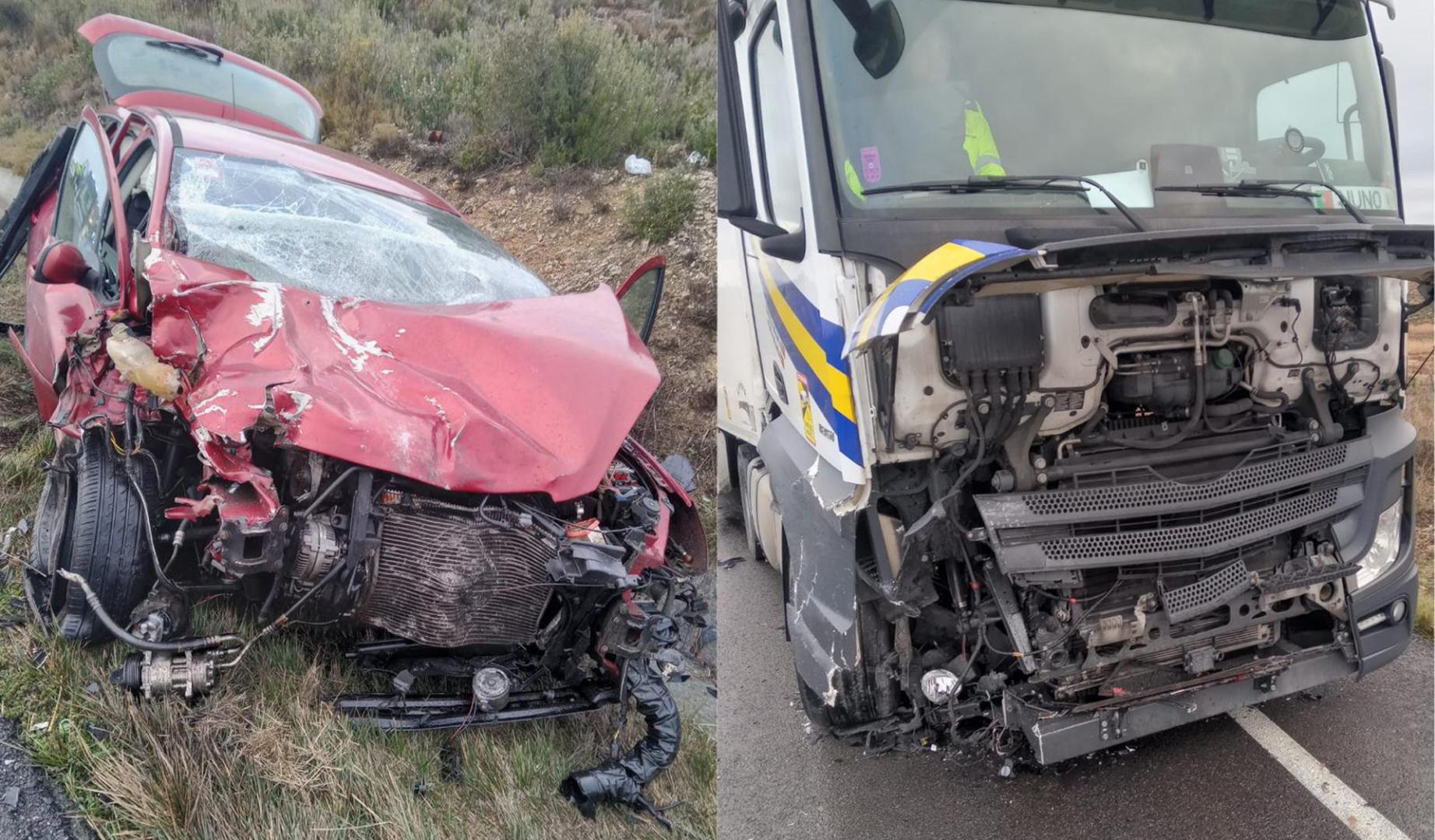 Un herido grave tras una colisión frontal entre un camión y un coche en Caparroso
