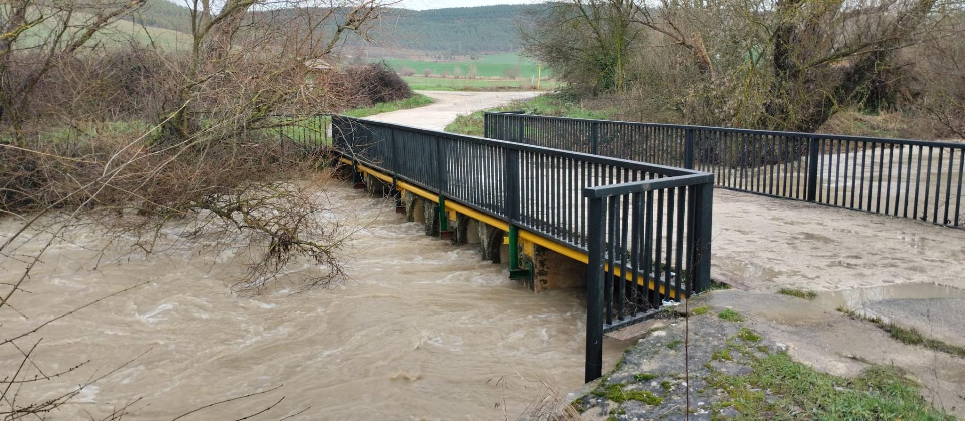 El río Elorz, a punto de superar los ojos del puente de Imárcoain