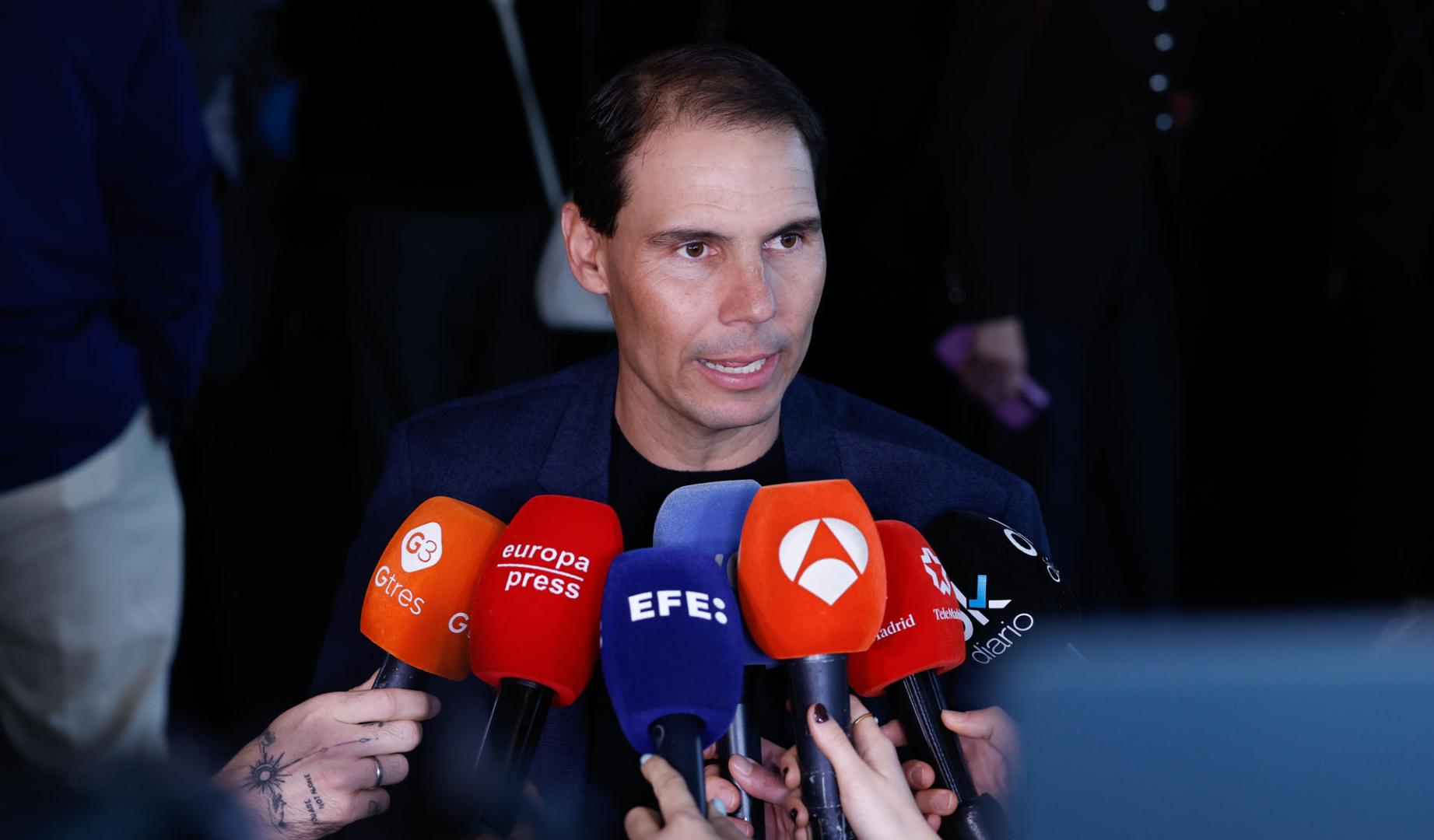 Rafa Nadal atiende a los medios de comunicación este martes con motivo de la presentación del circuito solidario de golf 'Spin+Swing'