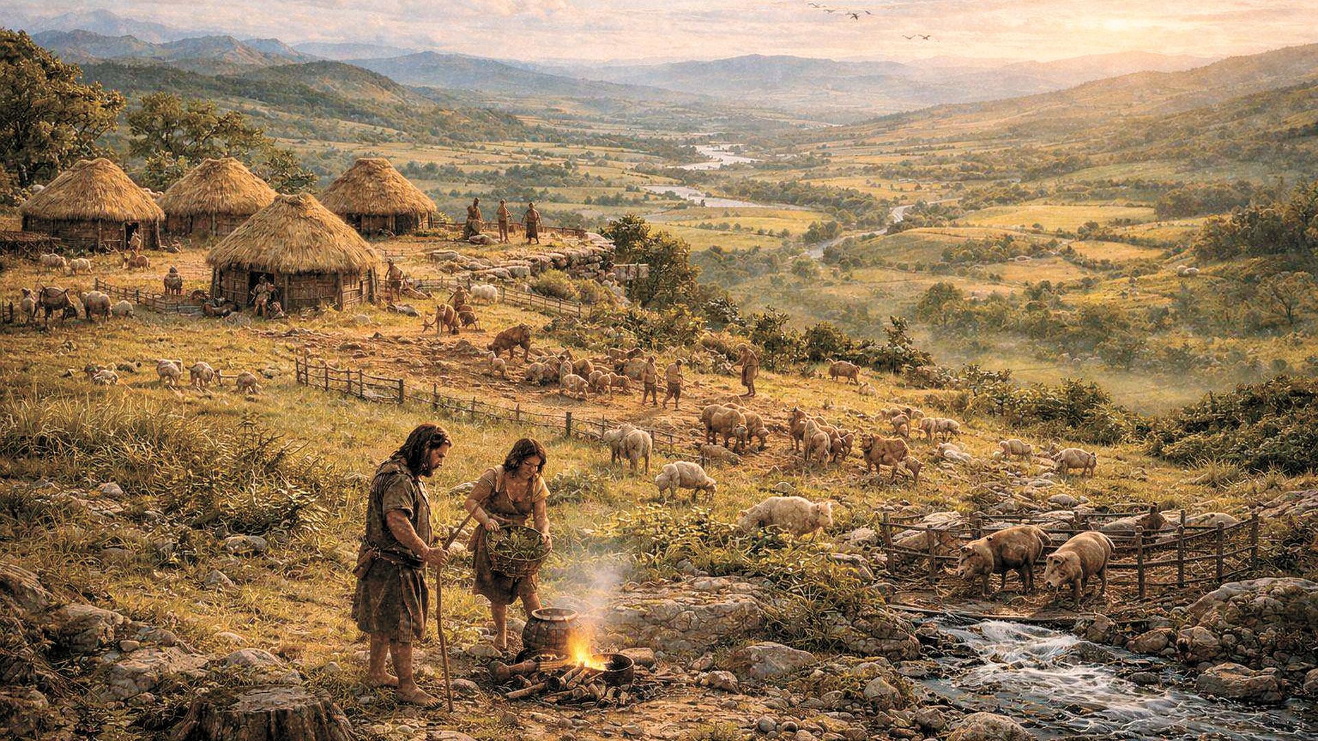Recreación con inteligencia artificial de un poblado neolítico de hace 4.000 años