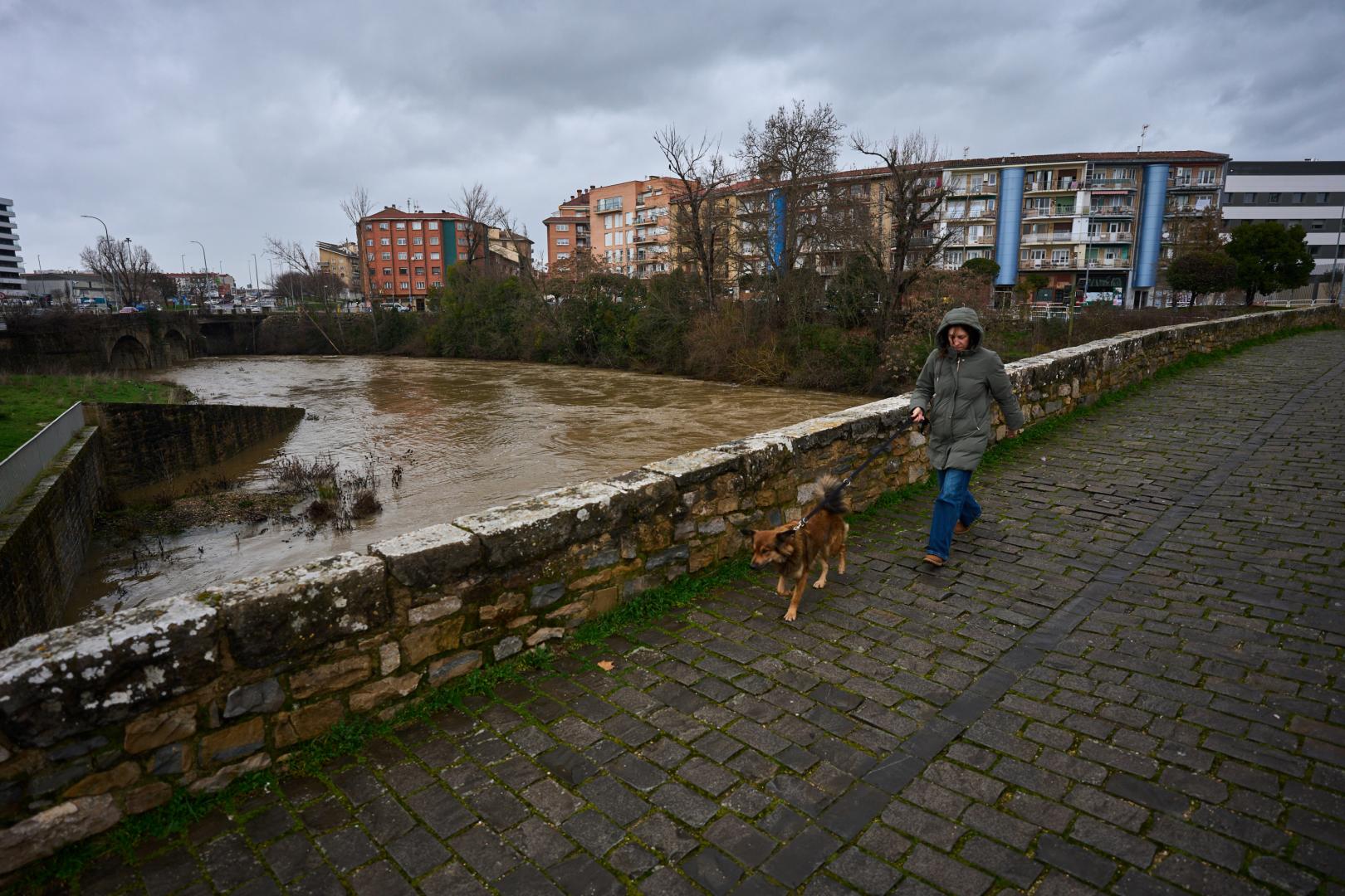 El Arga, crecido esta semana a su paso por Pamplona.
