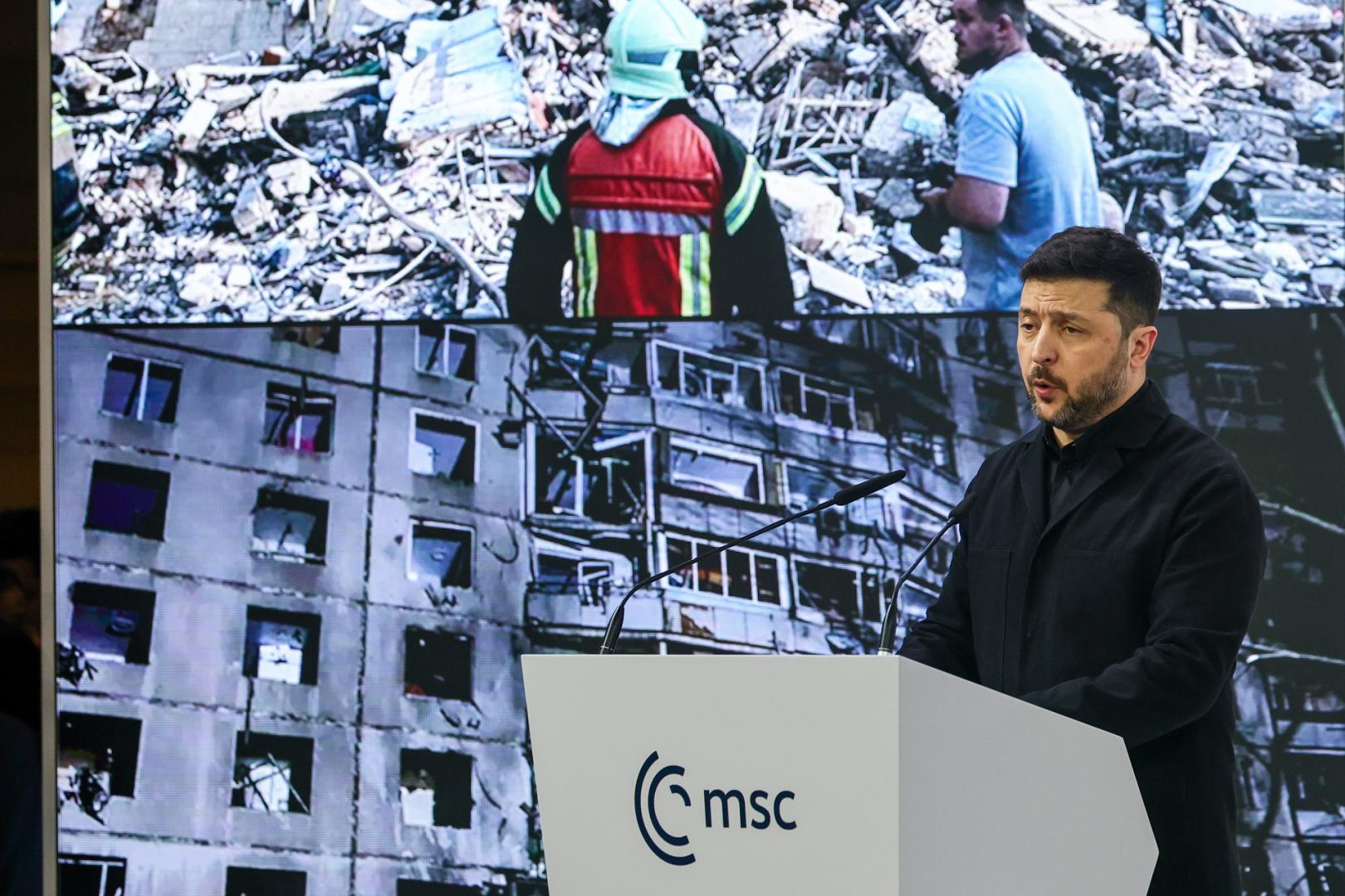 Zelenski, durante su intervención en la Conferencia de Seguridad de Múnich