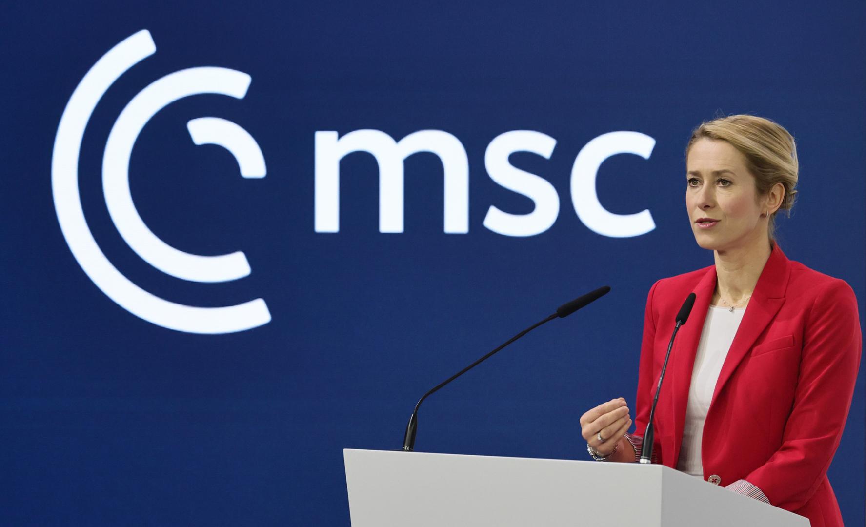 Kaja Kallas, durante su intervención en la Conferencia de Seguridad de Múnich