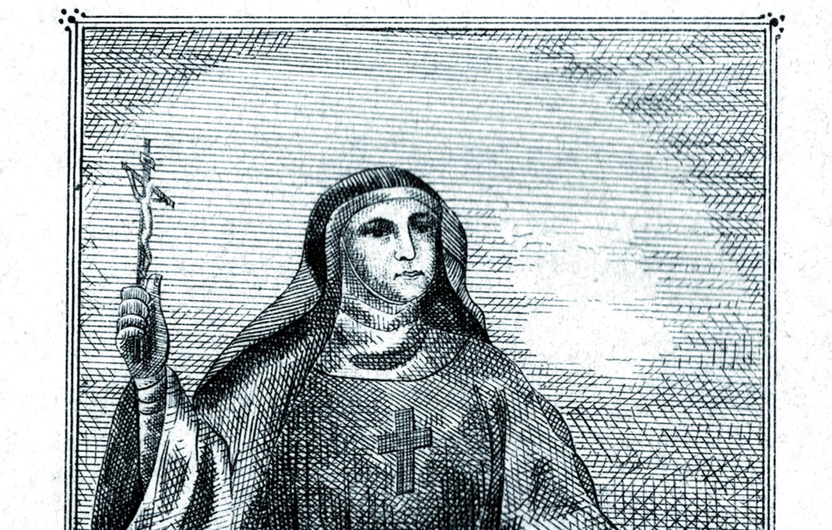 Litografía del retrato imaginado de sor Gertrudis Eseverri, en la segunda edición de su biografía, realizada en la imprenta de Sisto Díaz de Espada