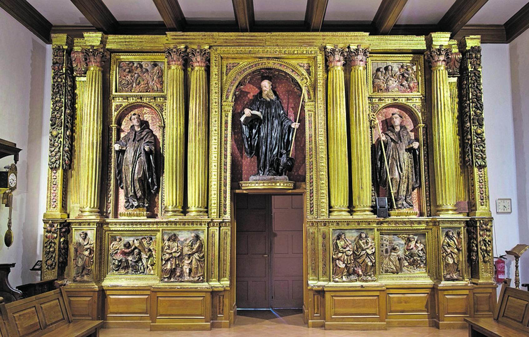 Primer cuerpo del retablo mayor del retablo mayor de las Benedictinas de Estella, hoy en el monasterio de Leire, obra de Juan III Imberto, 1649