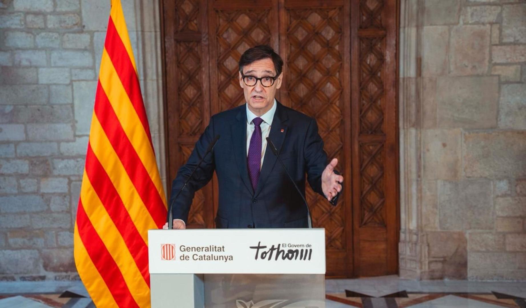 El presidente de la Generalitat, Salvador Illa, en una declaración instituciona