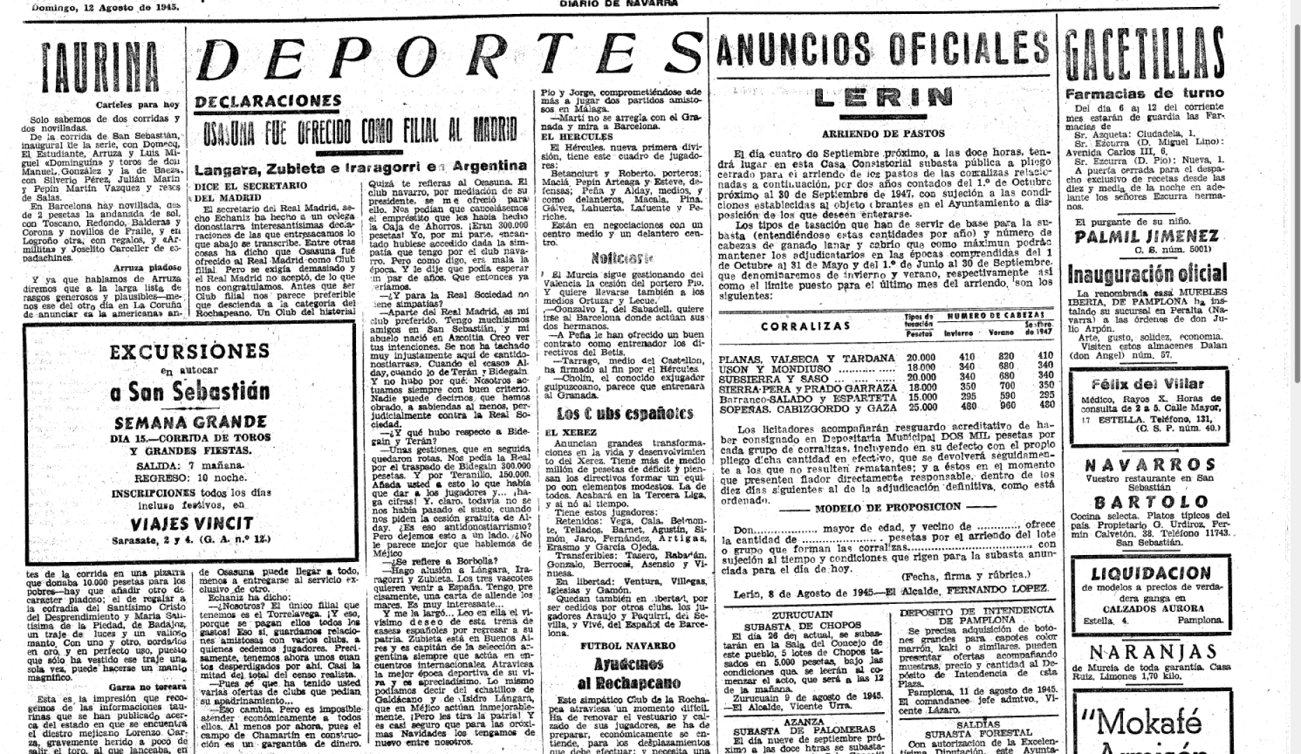 La publicación de aquella noticia en Diario de Navarra en agosto de 1945