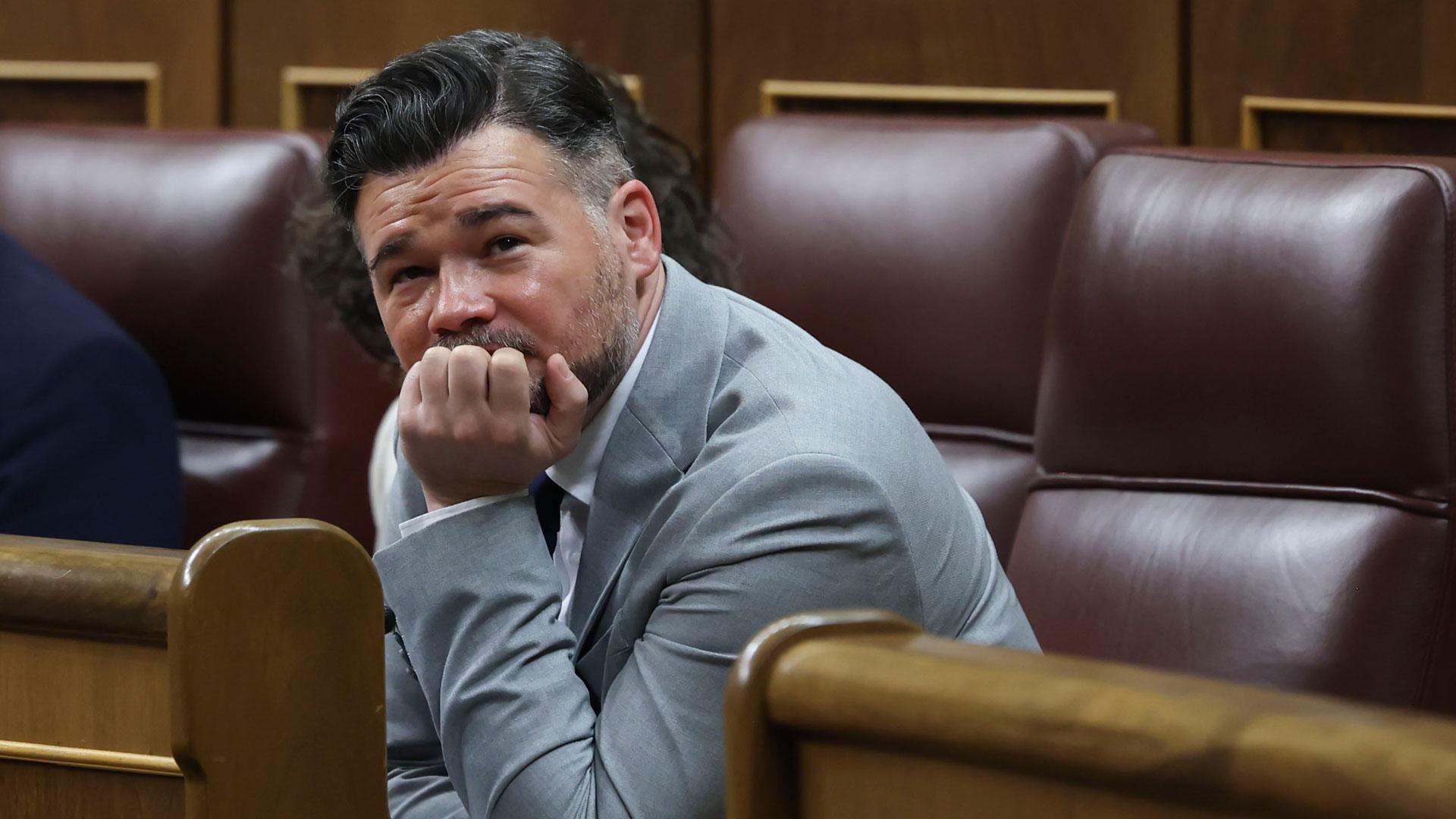 El portavoz de ERC, Gabriel Rufián durante la sesión de control al Gobierno celebrada este miércoles en el Congreso.