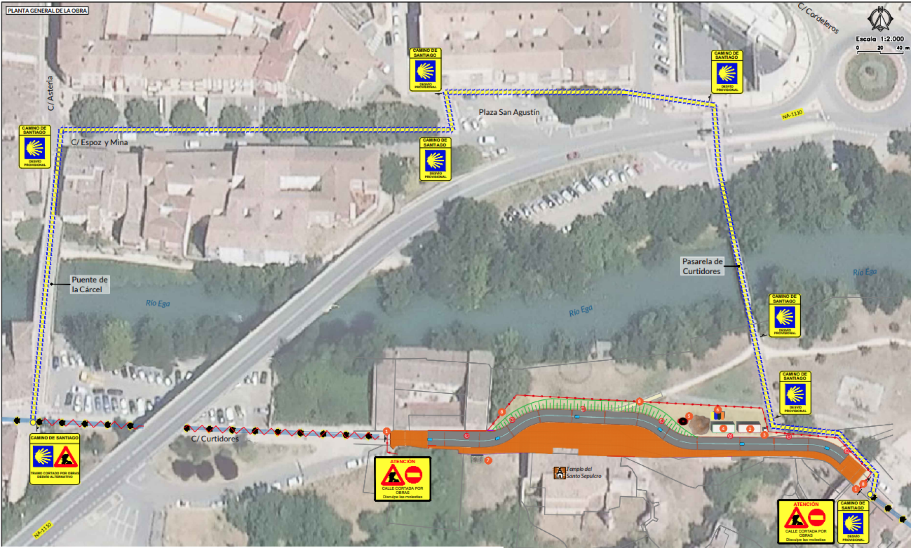 Plano que muestra las obras que se van a ejecutar en el barrio de Curtidores.