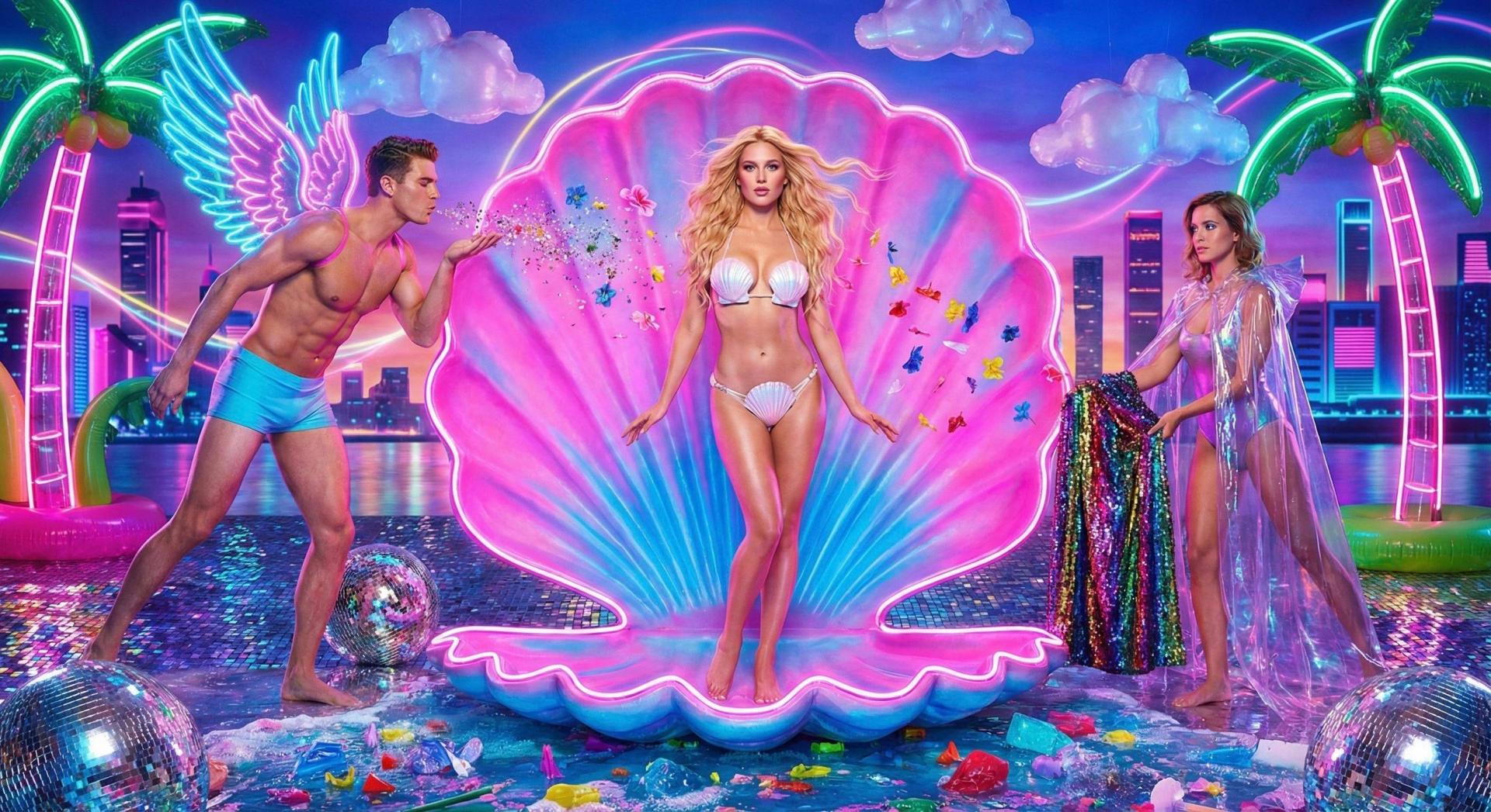 'El nacimiento de Venus', obra que presenta Josu Izarra en la galería Ormolú reinterpretada por la inteligencia artificial de la de Botticelli