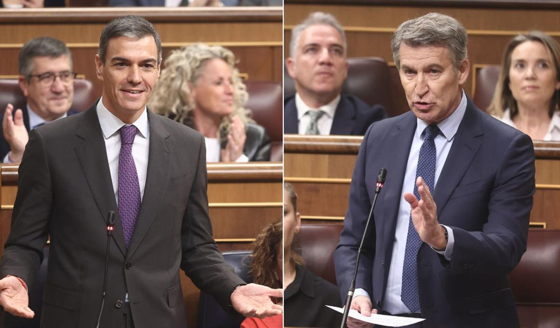 El presidente del Gobierno, Pedro Sánchez, y el líder del PP, Alberto Núñez Feijóo