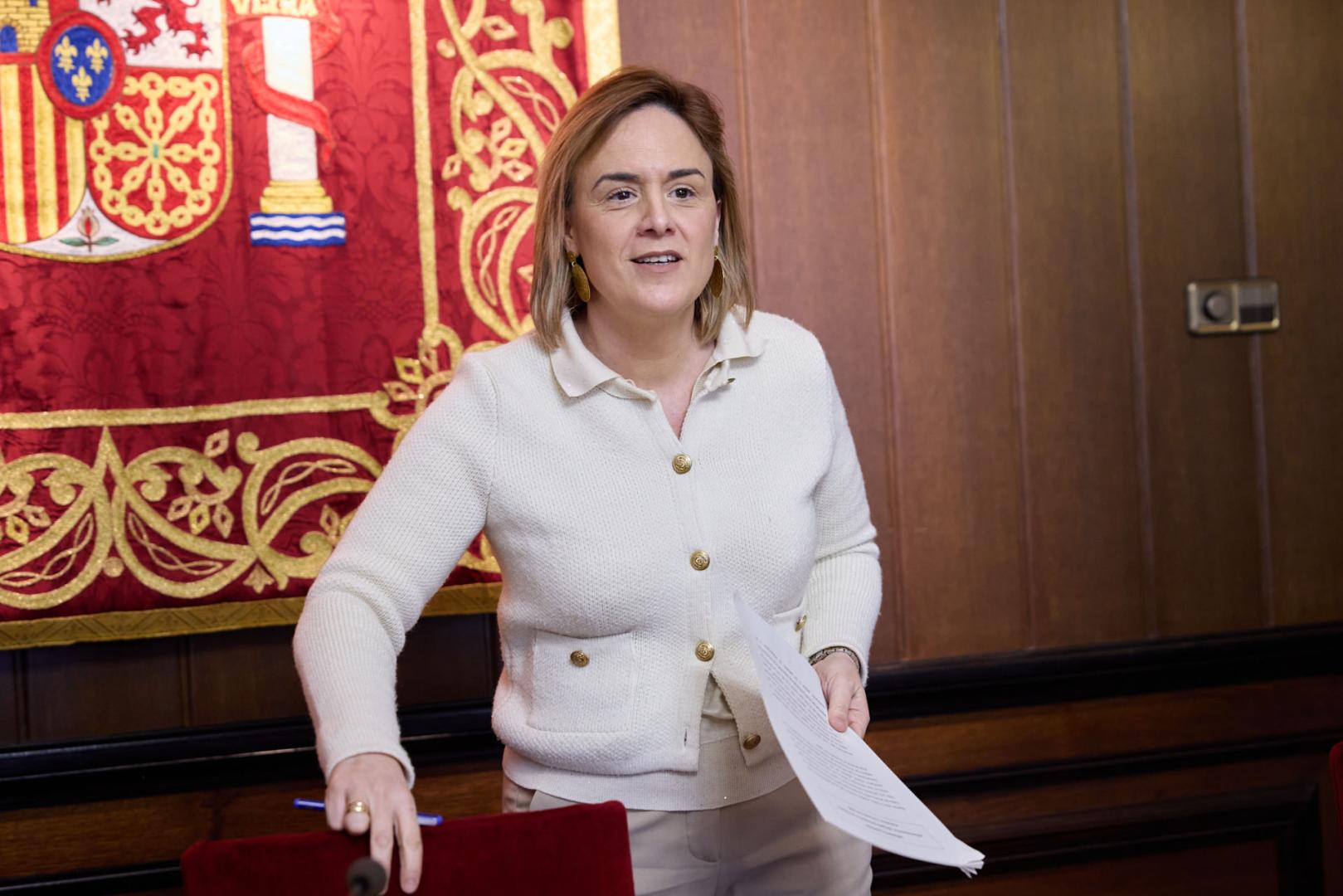 La delegada del Gobierno en Navarra, Alicia Echeverría, momentos antes de iniciar su comparecencia este miércoles