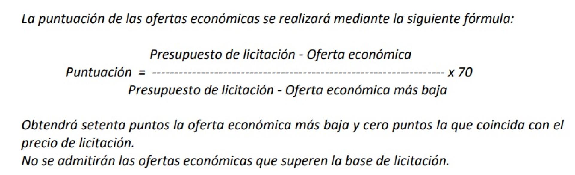 Fórmula matemática de la oferta económica de la licitación del antiguo Archivo General de Navarra