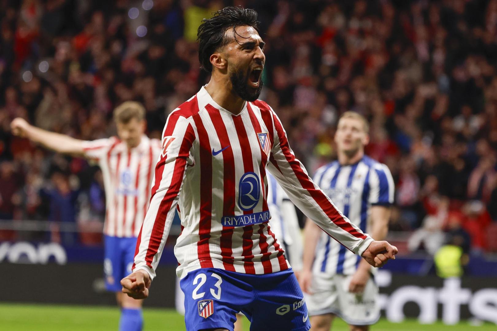 Nico González celebra su segundo gol ante la Real Sociedad