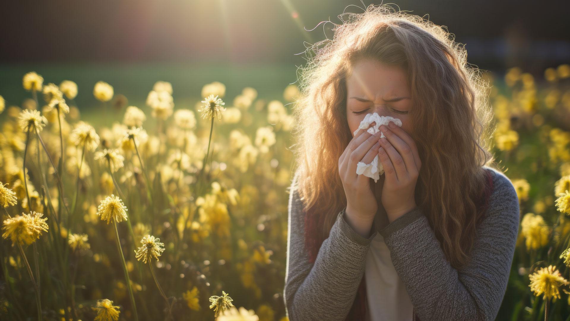 Una mujer estornuda por culpa de la alergia al polen