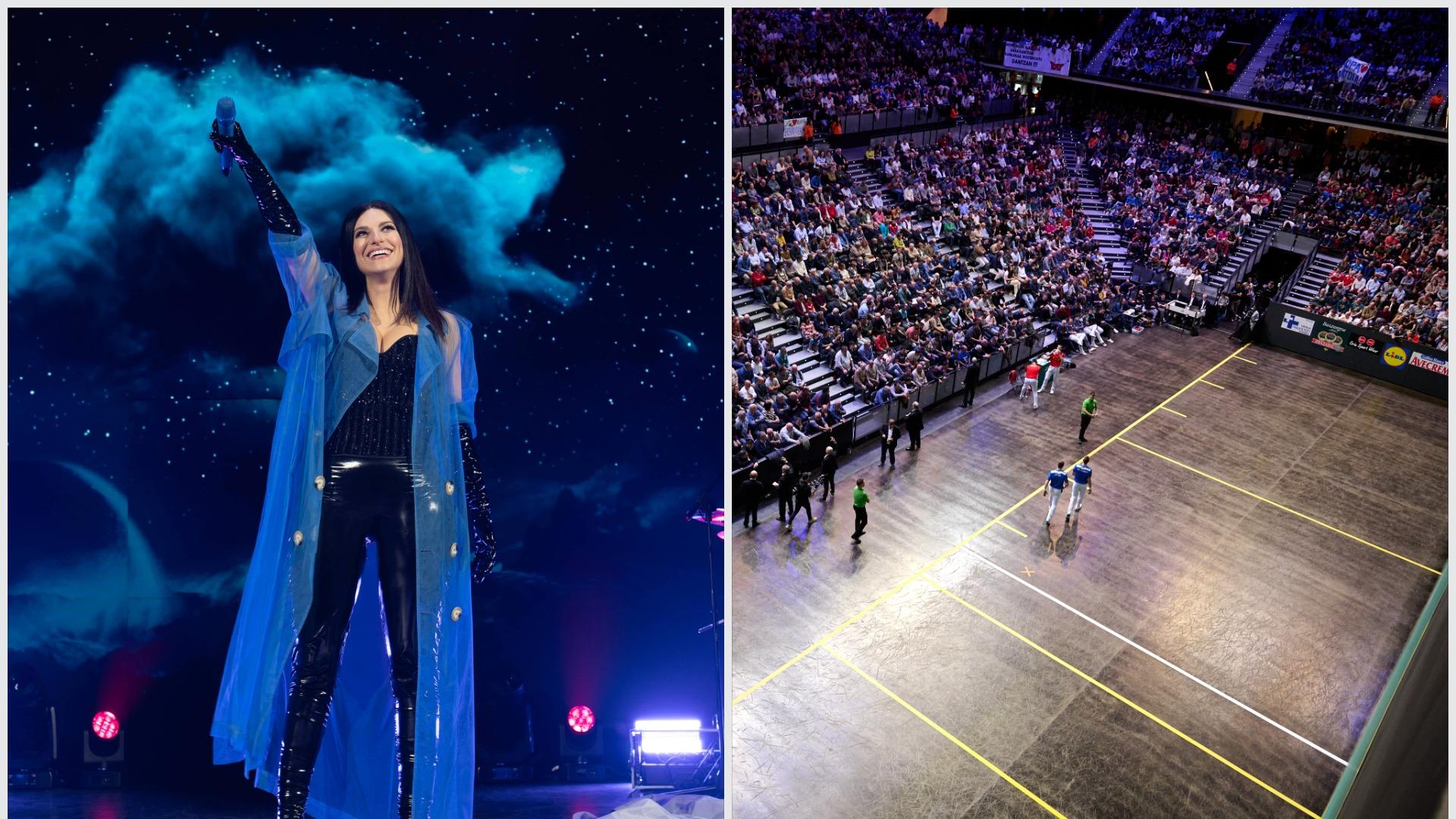 Laura Pausini y una de las finales de pelota disputadas en el Arena.