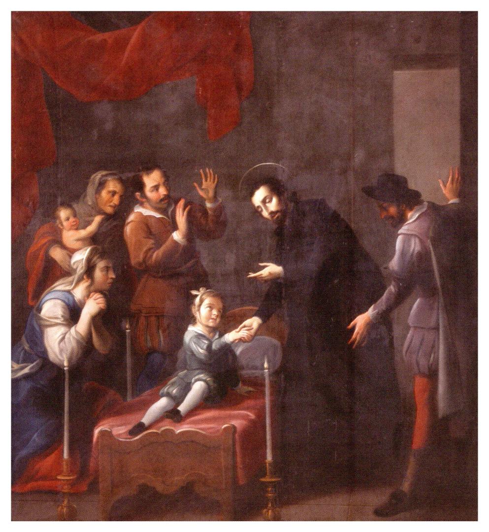 Milagro de un niño que recobró la vida por intercesión del santo, de la serie de la iglesia de la Santa Vera Cruz de México, mediados del siglo XVIII