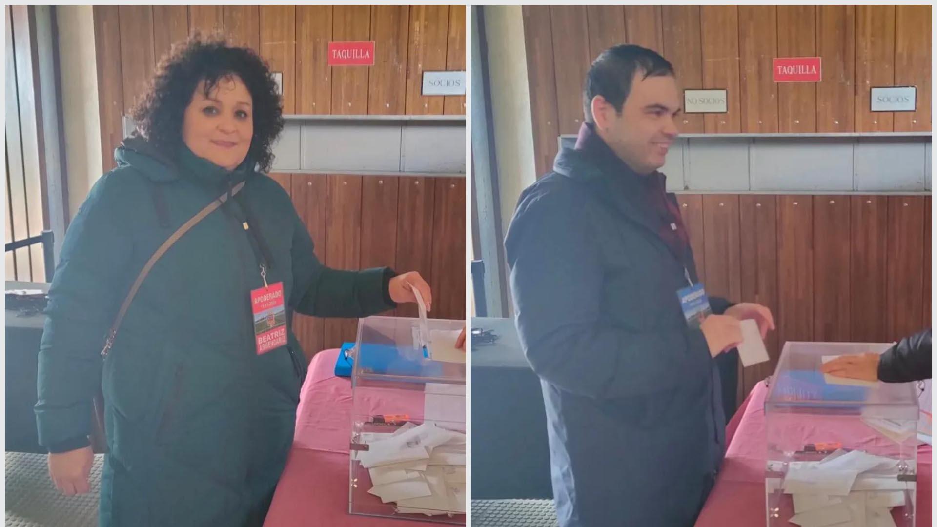 Beatriz Armendáriz, en el momento en el que votó y Ramón Lázaro, candidato a la presidencia, vota