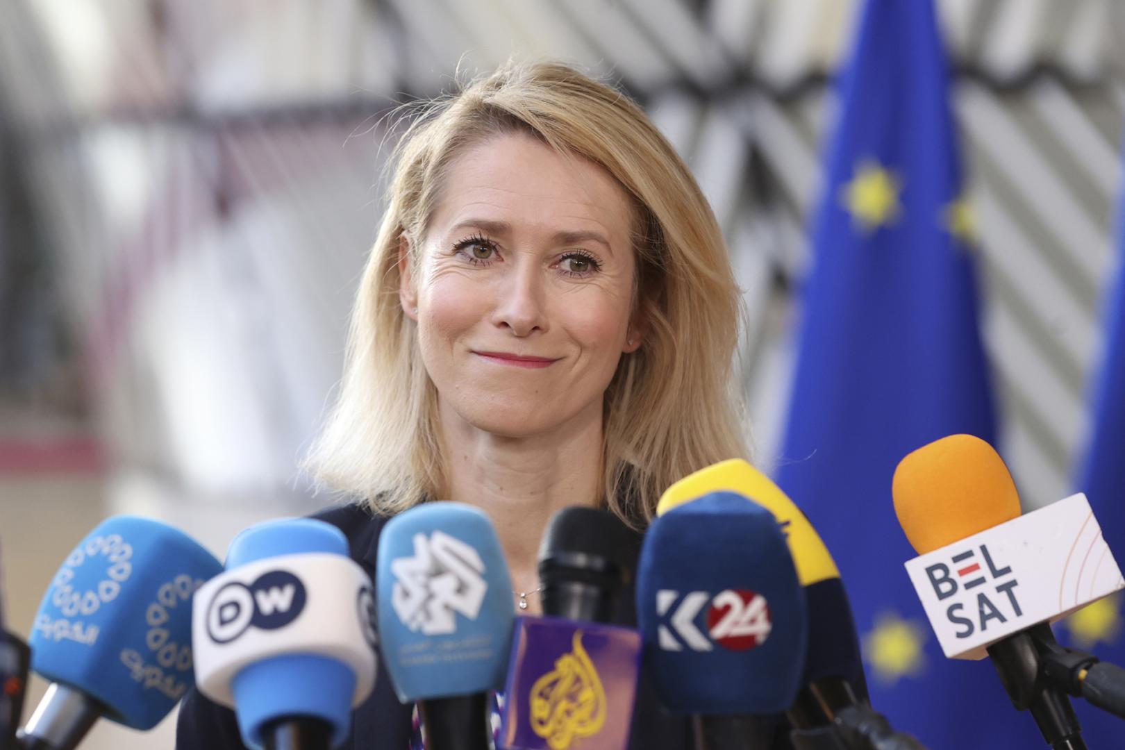 La Alta Representante de la Unión Europea para Política Exterior, Kaja Kallas, en declaraciones a los medios antes del Consejo de Asuntos Exteriores (CAE) que reúne a los ministros de Exteriores de los 27 en Bruselas