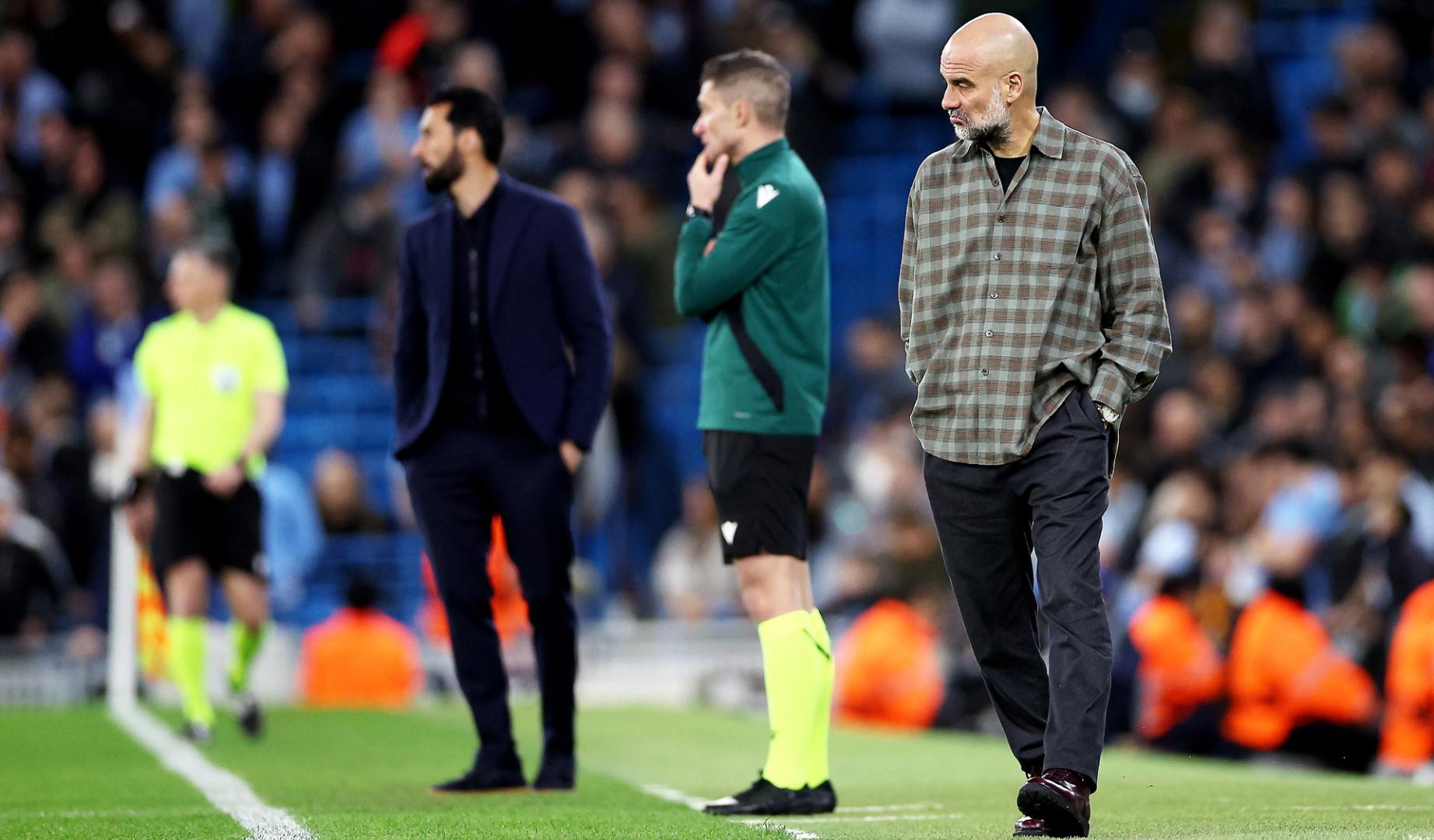 Pep Guardiola durante el partido entre Manchester City y Real Madrid
