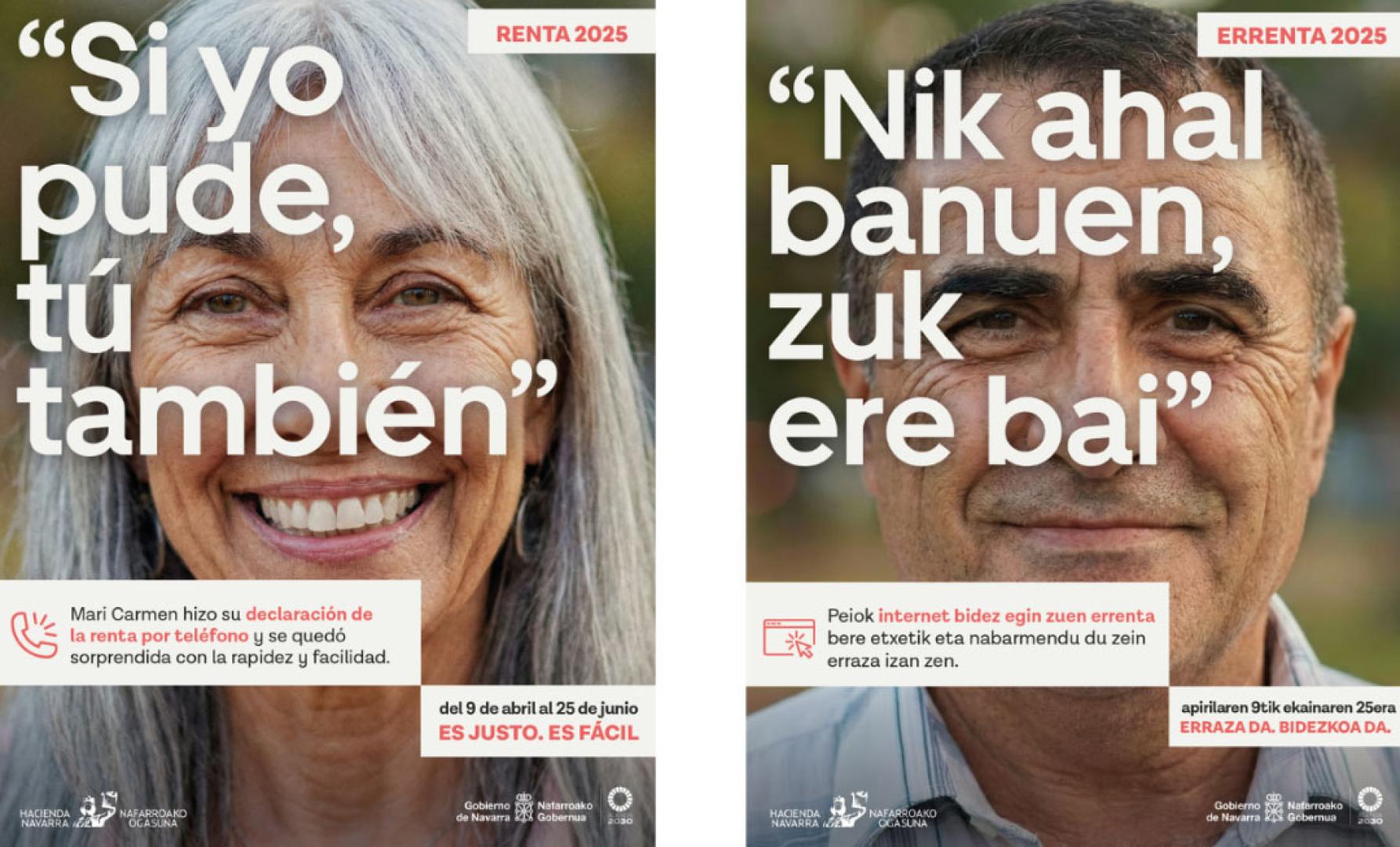 Carteles de la campaña de la renta 2025 en Navarra