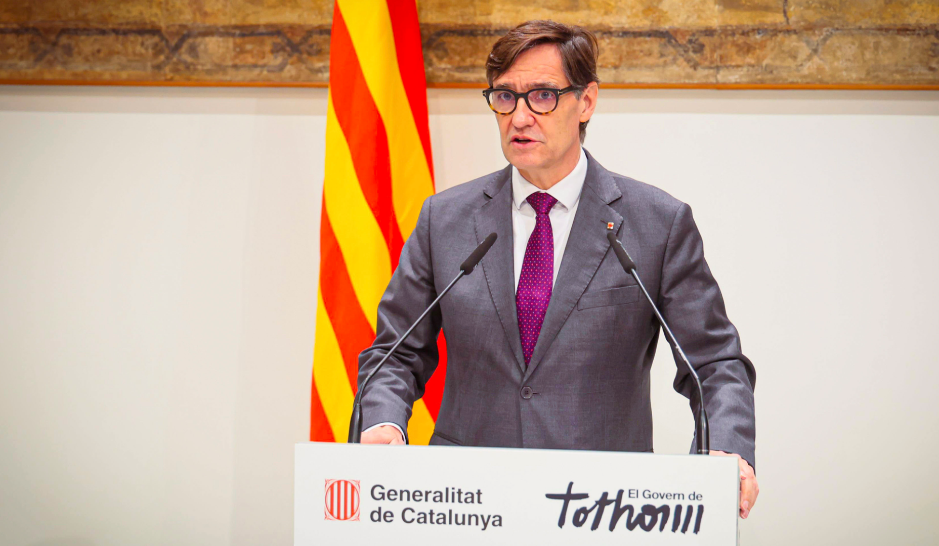 El presidente de la Generalitat, Salvador Illa, durante la declaración institucional en el Palau de la Generalitat