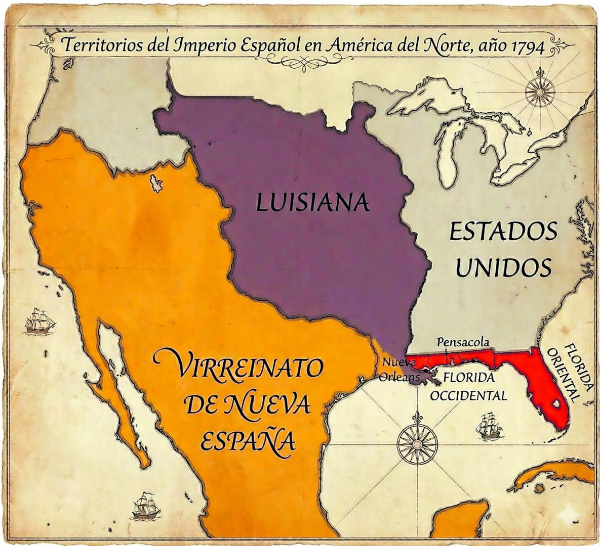 Mapa que muestra la extensión que alcanzó el Virreinato de Nueva España en América del Norte, en 1794