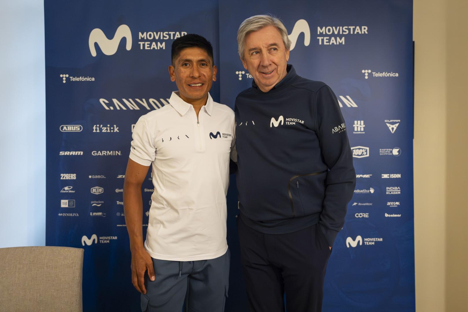 Nairo Quintana y Eusebio Unzué, en la despedida.