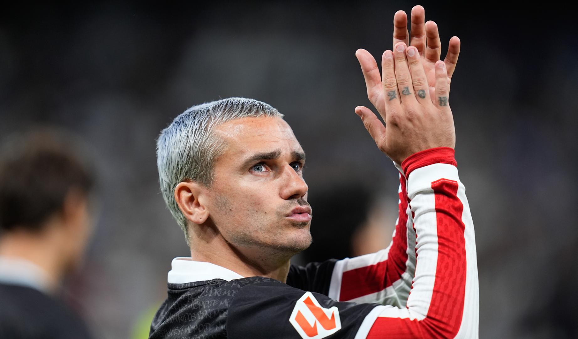 Antoine Griezmann, delantero del Atlético de Madrid, antes de medirse al Real Madrid