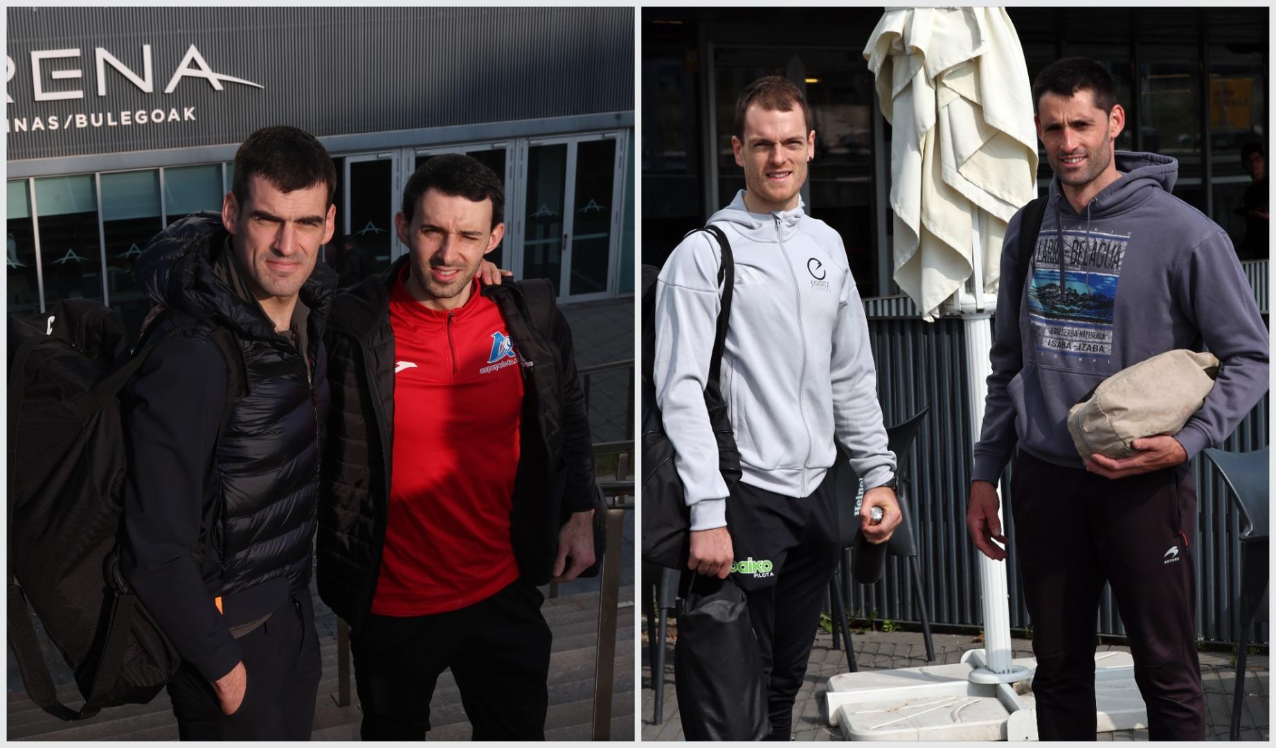 Joseba Ezkurdia, Jokin Altuna, Unai Laso y Jon Ander Peña, la mañana del lunes en el Navarra Arena.