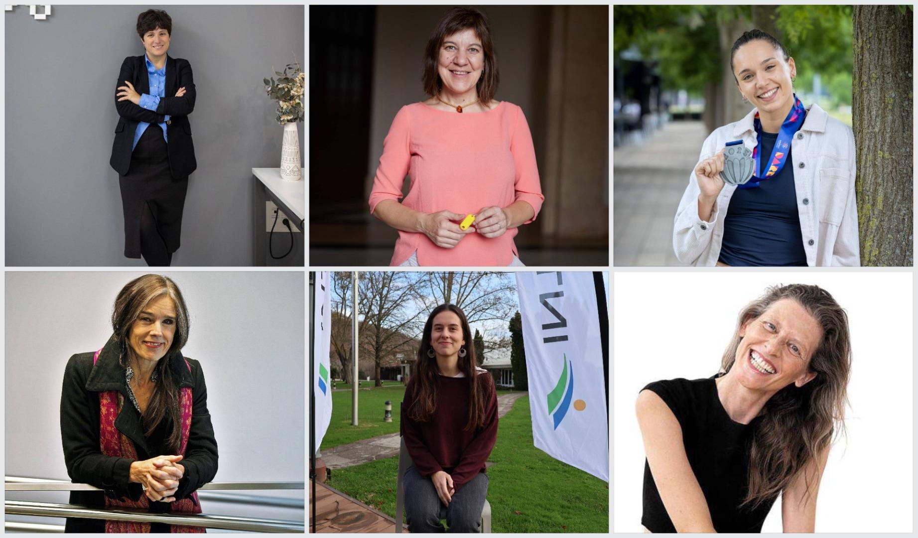 De izda a dcha y de arriba abajo: Vitori Hernández (empresa), Helena Escalada (labor social), Irati Etxarri (deporte), Inés Boza (cultura), Irati Campión (juventud) y Guiomar Alfaro (mención especial)