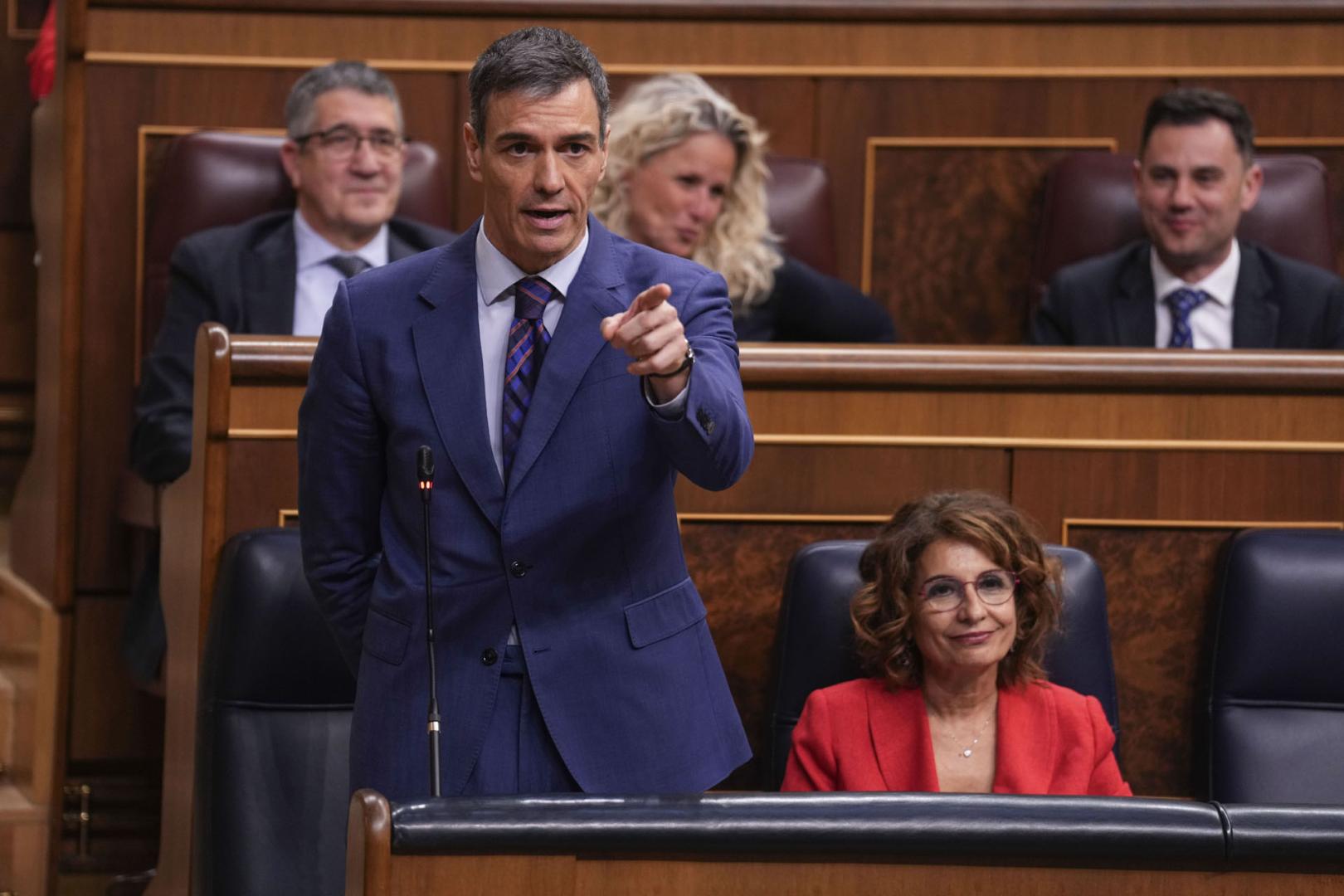 El presidente del Gobierno, Pedro Sánchez, durante una de sus intervenciones este miércoles en el Congreso de los Diputados