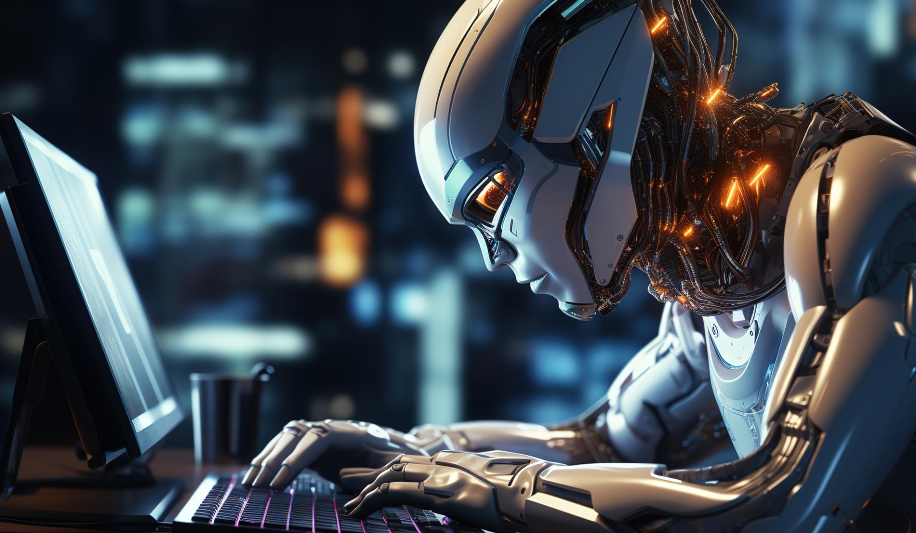 Un robot animatrónico con un ordenador
