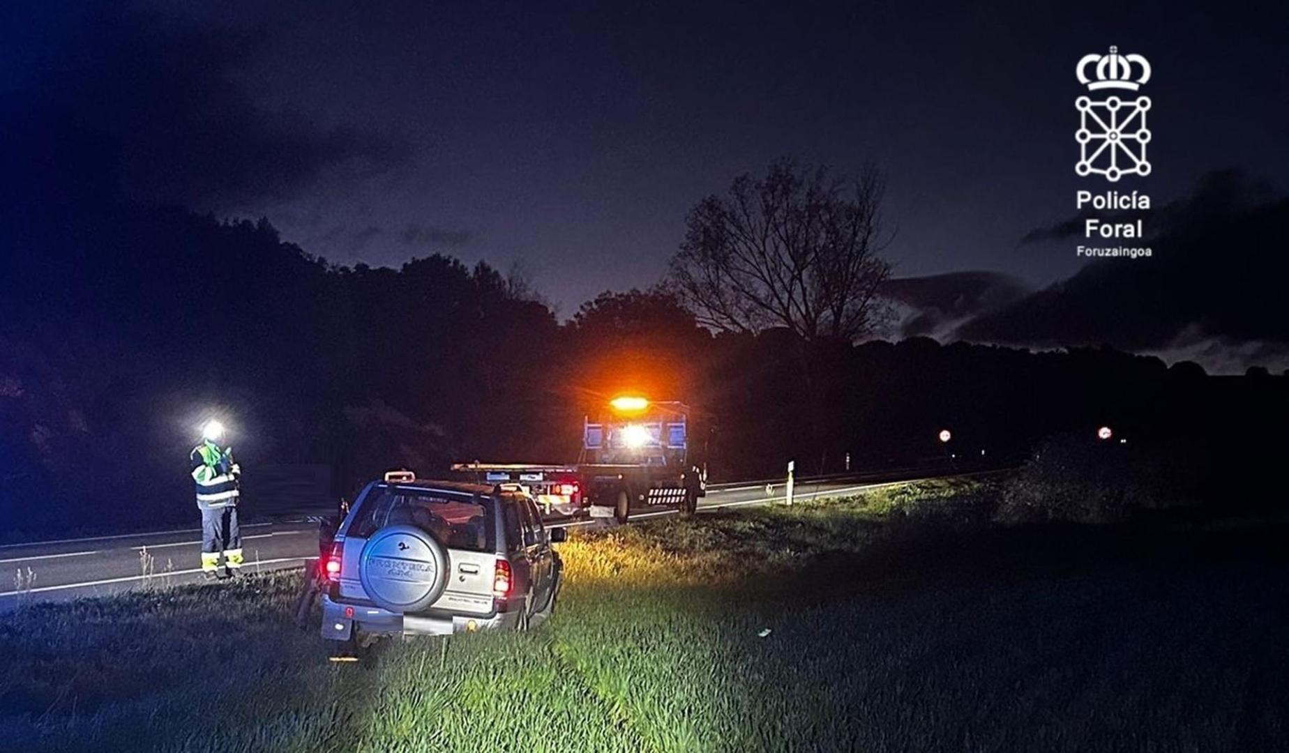 Salida de vía en uno de los accidentes de este fin de semana en Navarra