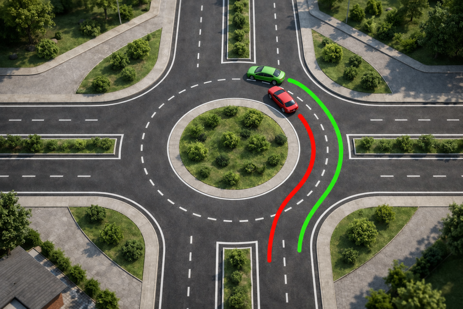 El coche verde está circulando correctamente y el rojo tendrá la culpa en caso de golpe