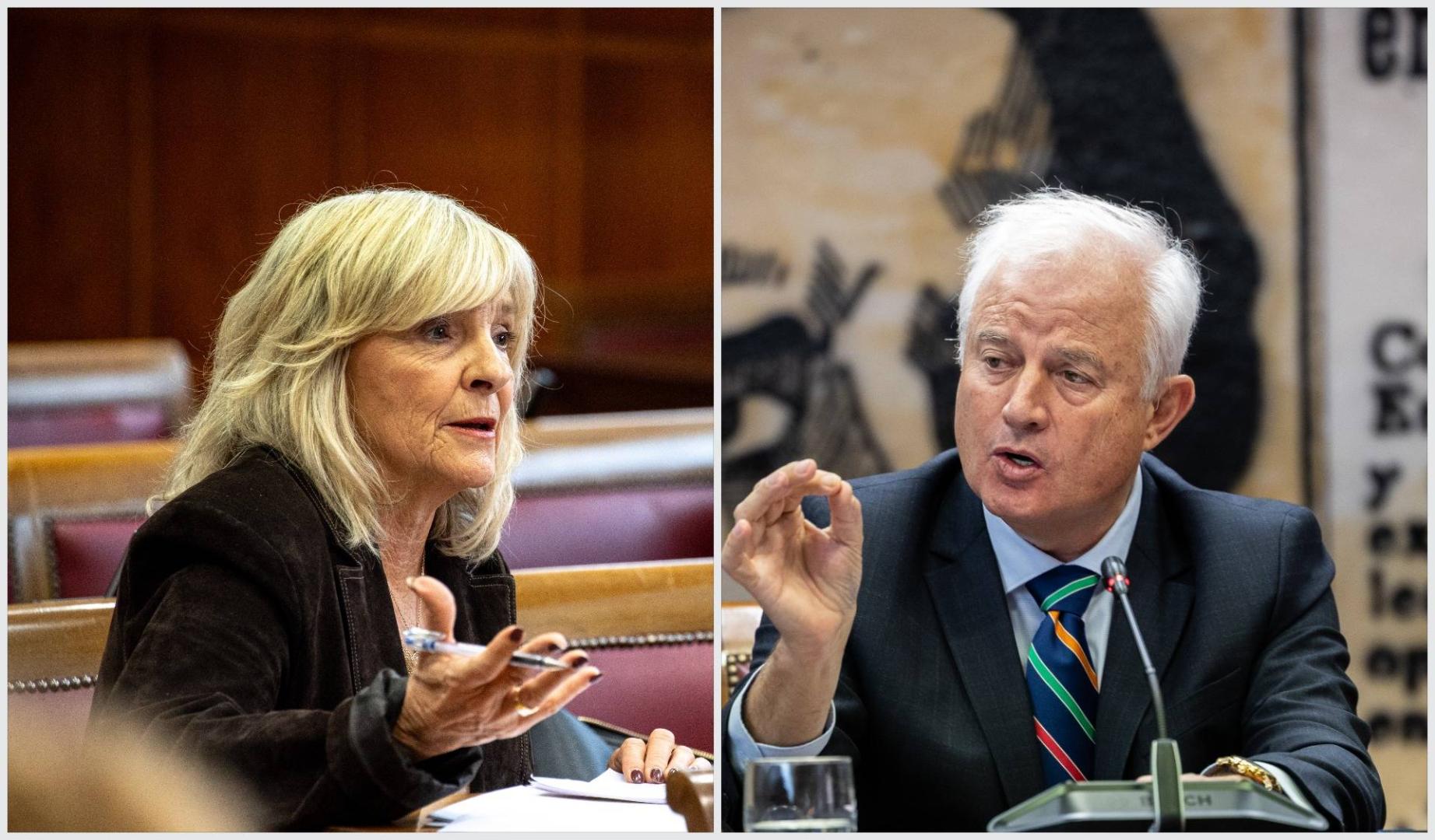 La senadora de UPN María Caballero y Eloy Suárez, presidente de la comisión de investigación del Caso Koldo en el Senado