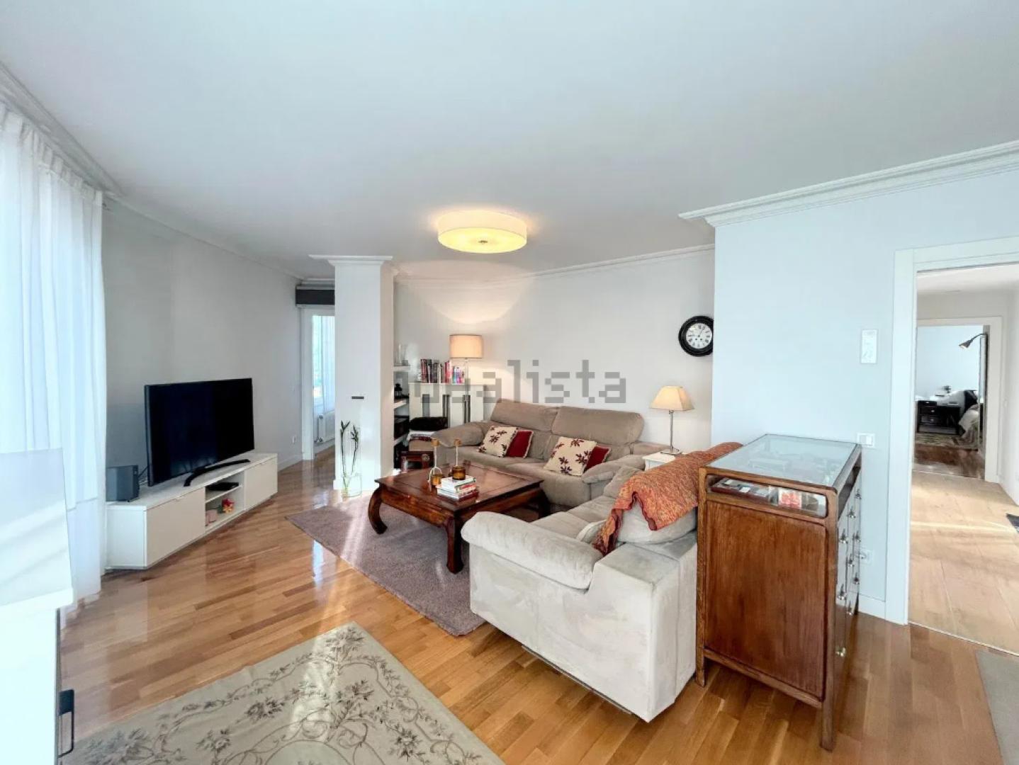 Zona de sofás y televisión en el salón de más de 30 m2