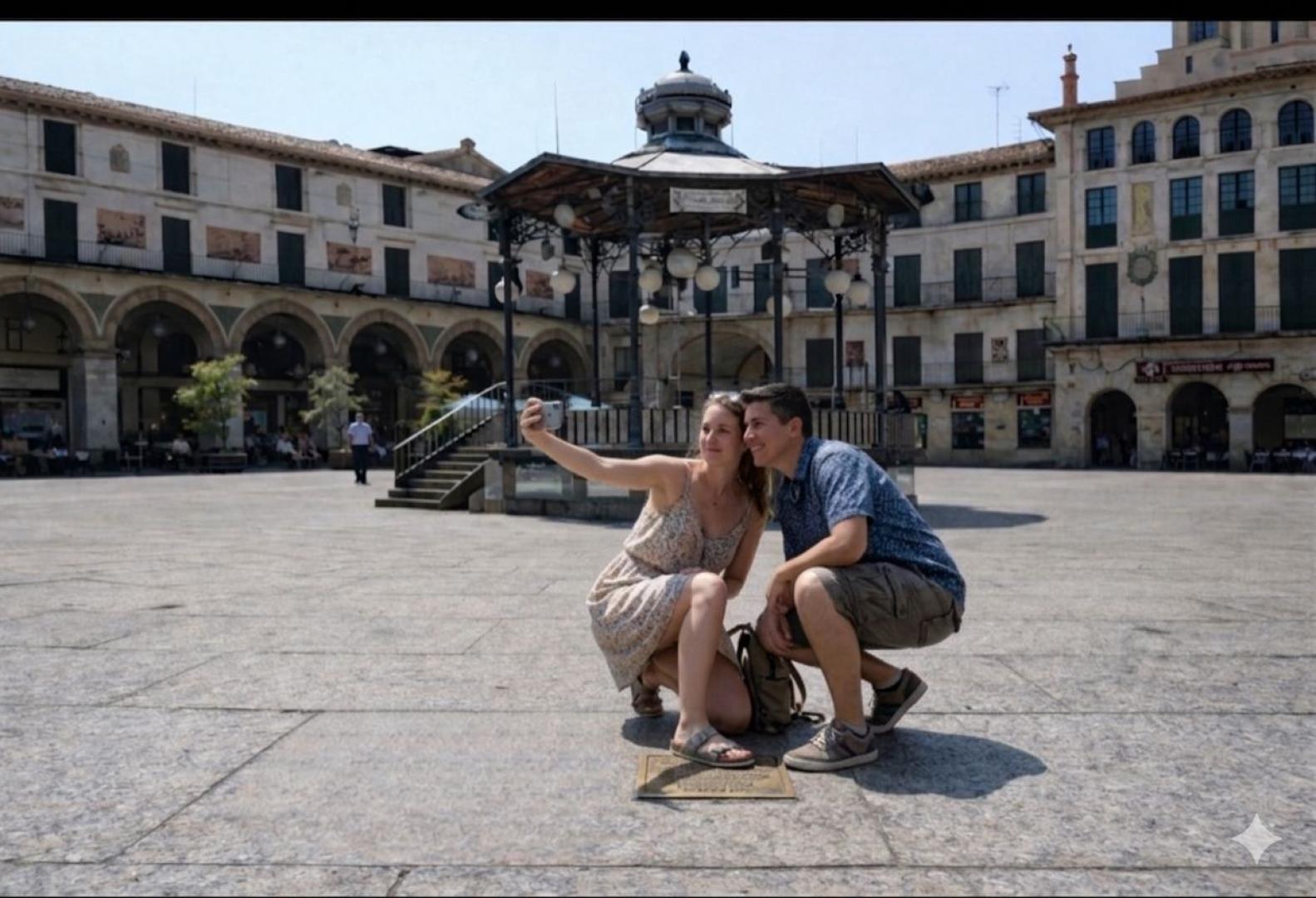 Imagen virtual del punto de la plaza de los Fueros donde se ubicará la placa conmemorativa de la Bajada del Ángel de Tudela