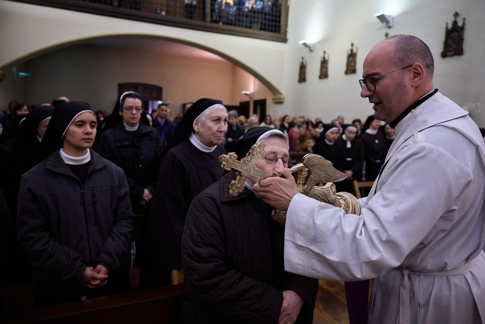 Las clarisas en la despedida del convento de Lekunberri, el 22 de abril de 2025, que coincidió con la visita de San Miguel de Aralar.